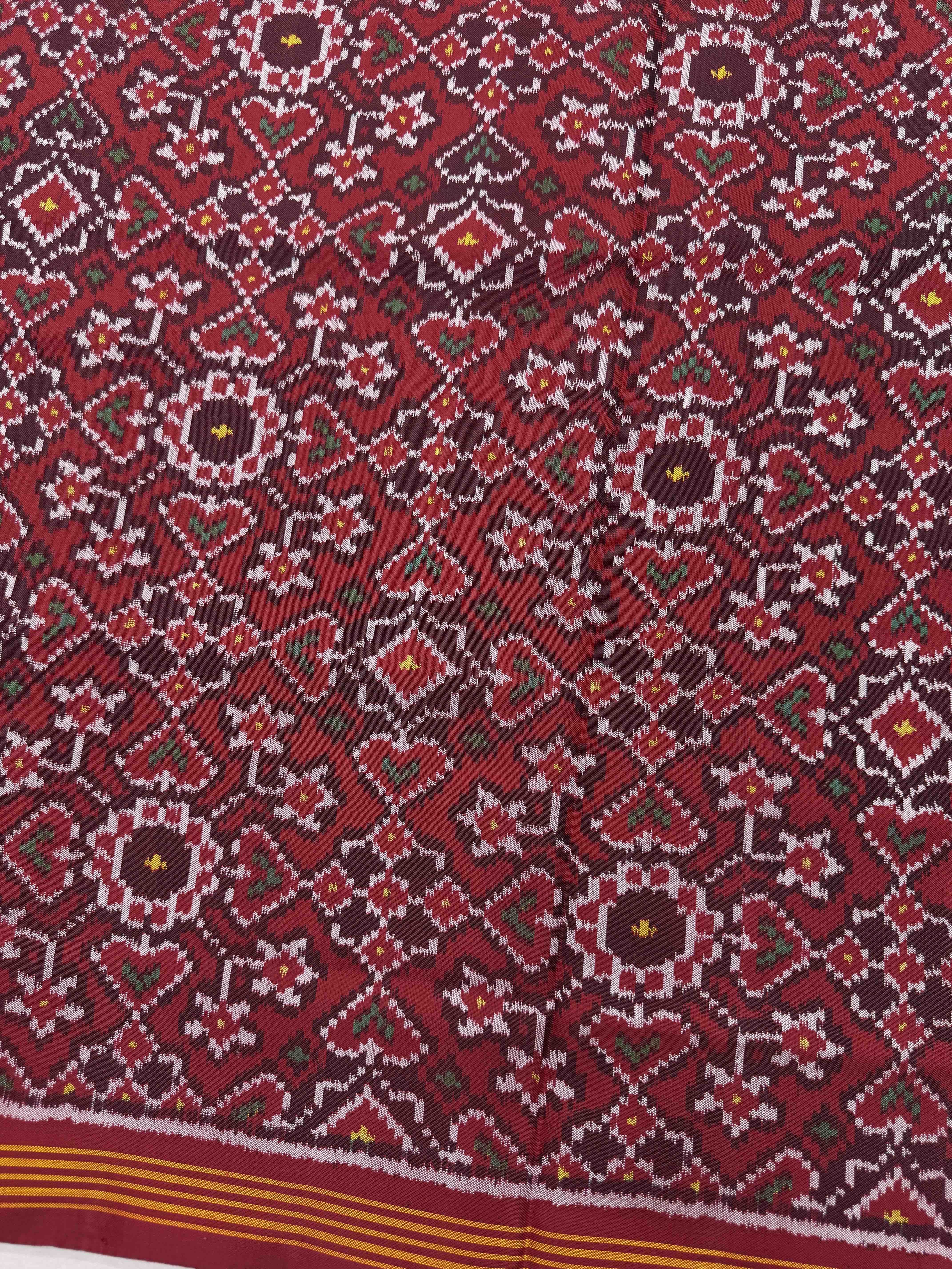 Red Manekchowk Navratan Single Ikat Patola Silk Fabric