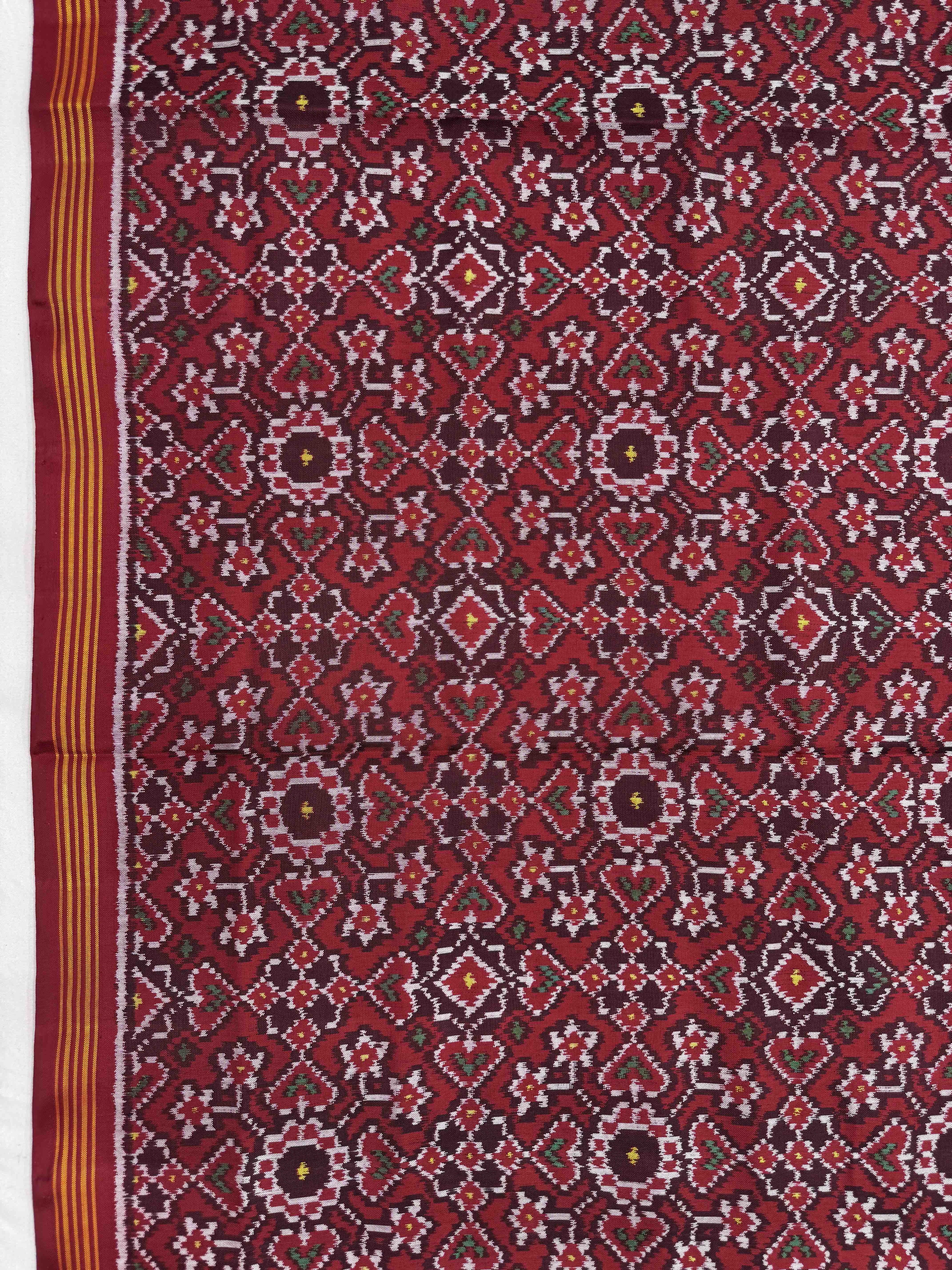 Red Manekchowk Navratan Single Ikat Patola Silk Fabric