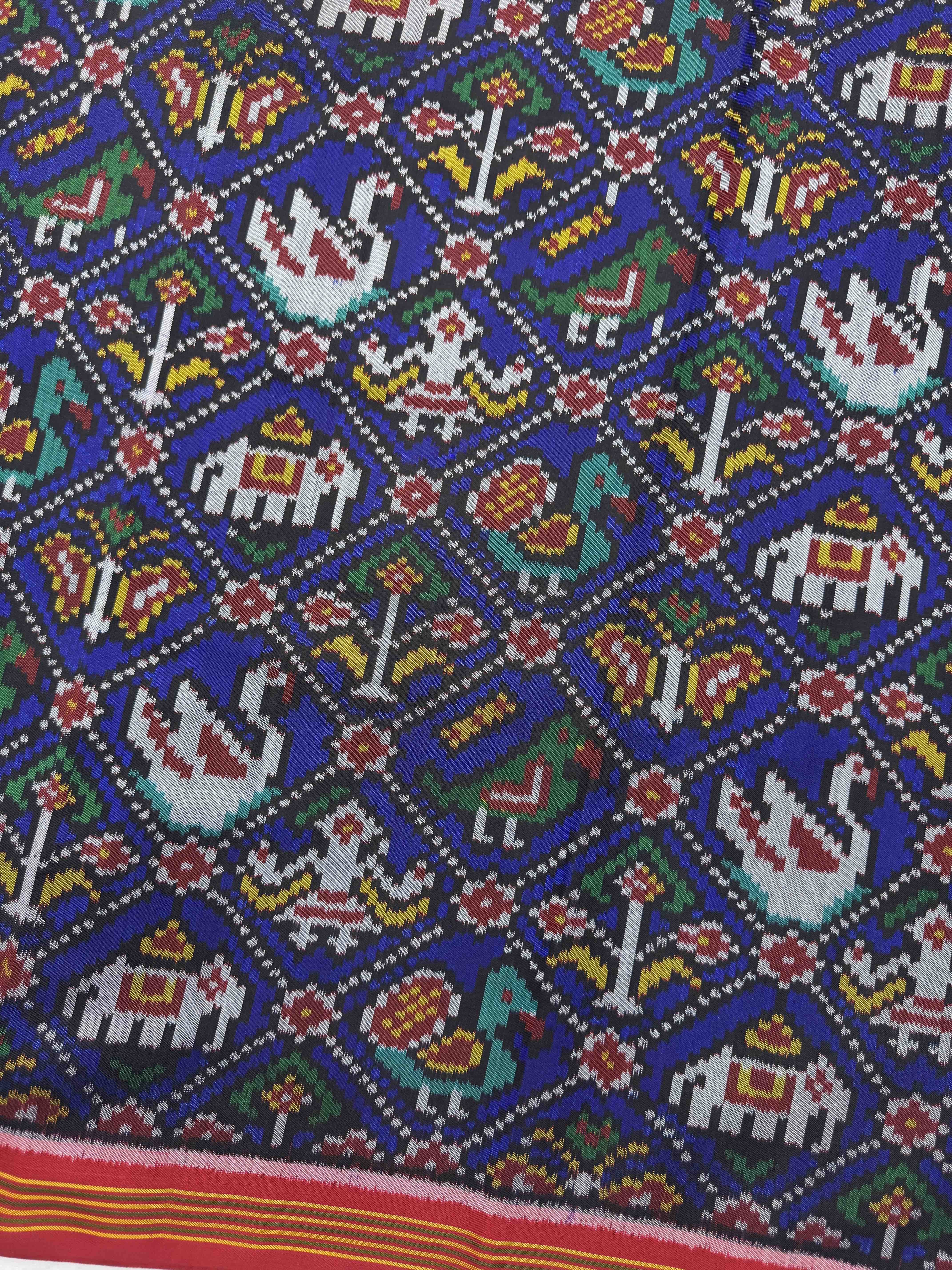 Red & Blue Narikunj Single Ikat Patola Silk Fabric
