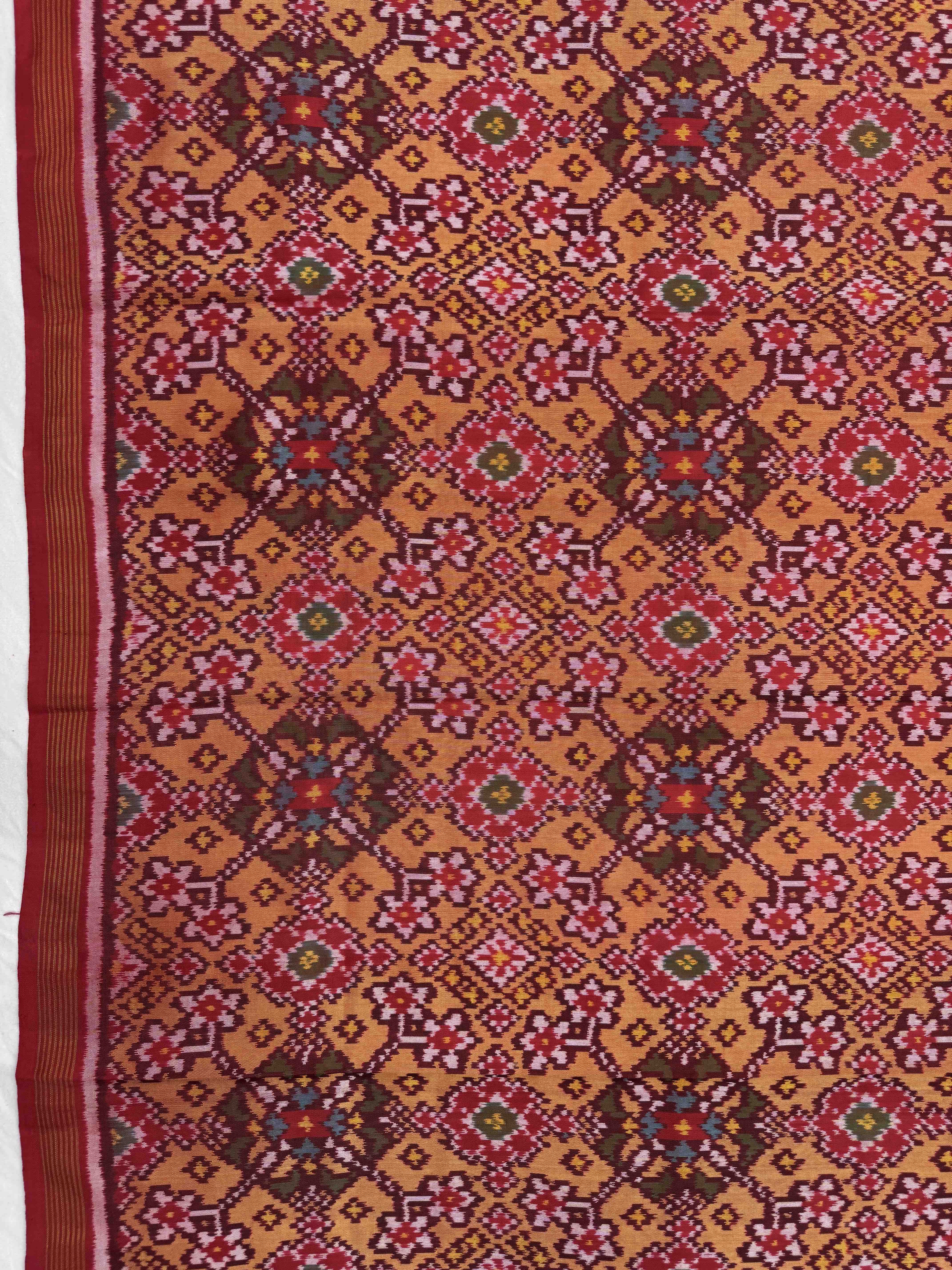 Red & Yellow Navratan Single Ikat Patola Silk Fabric