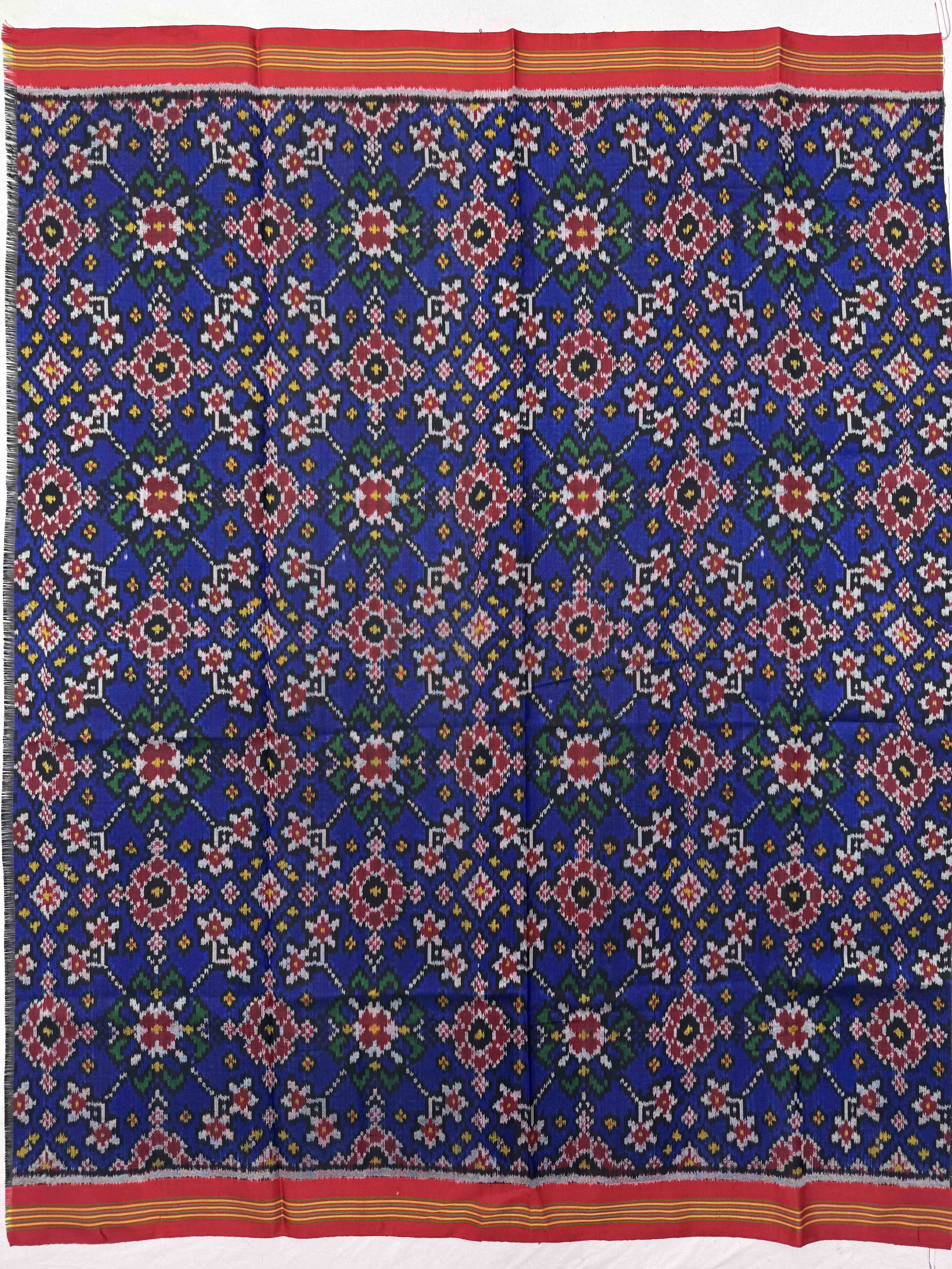 Red & Blue Navratan Single Ikat Patola Silk Fabric
