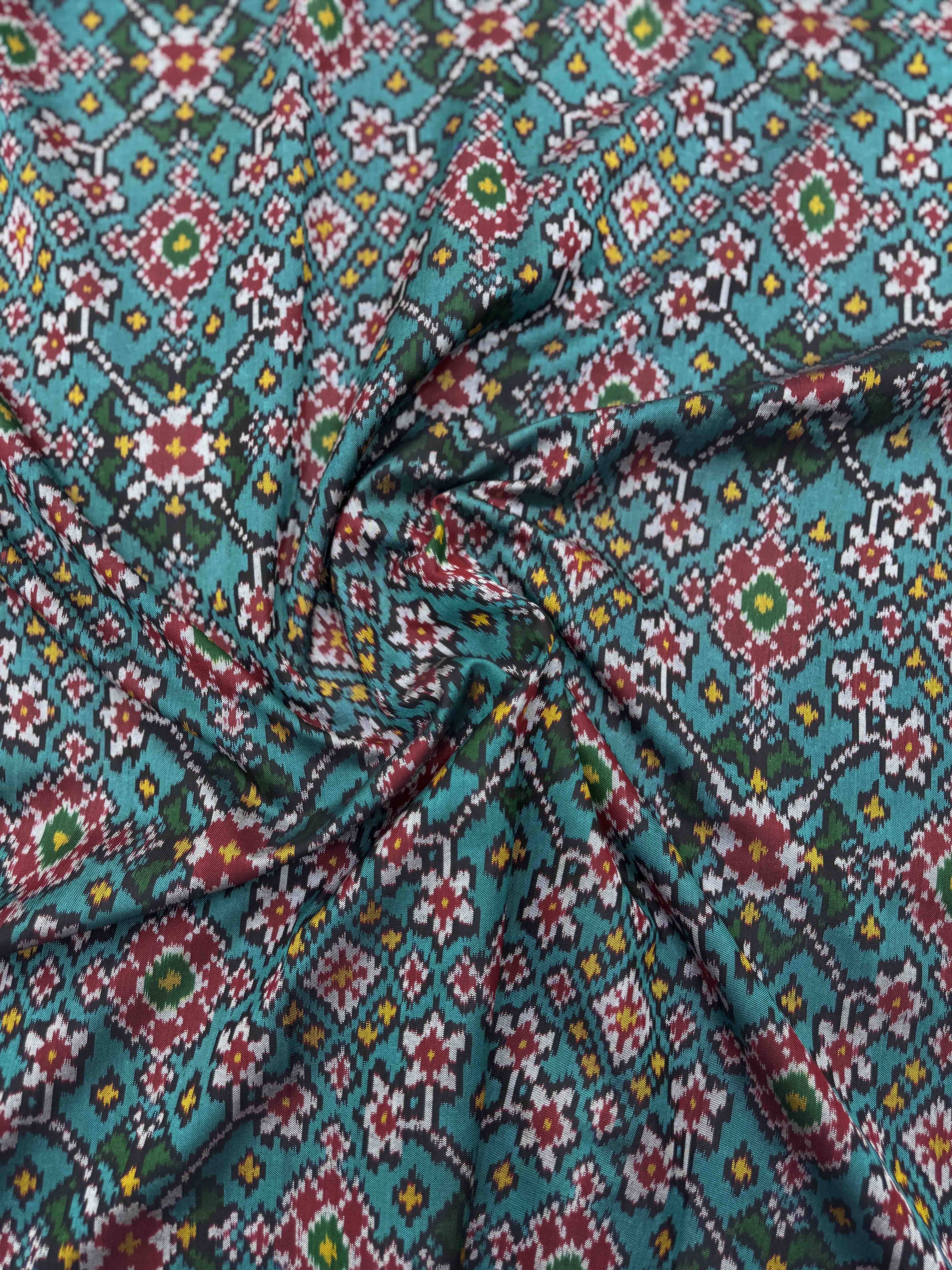 Magenta & Turquoise Navratan Single Ikat Patola Silk Fabric