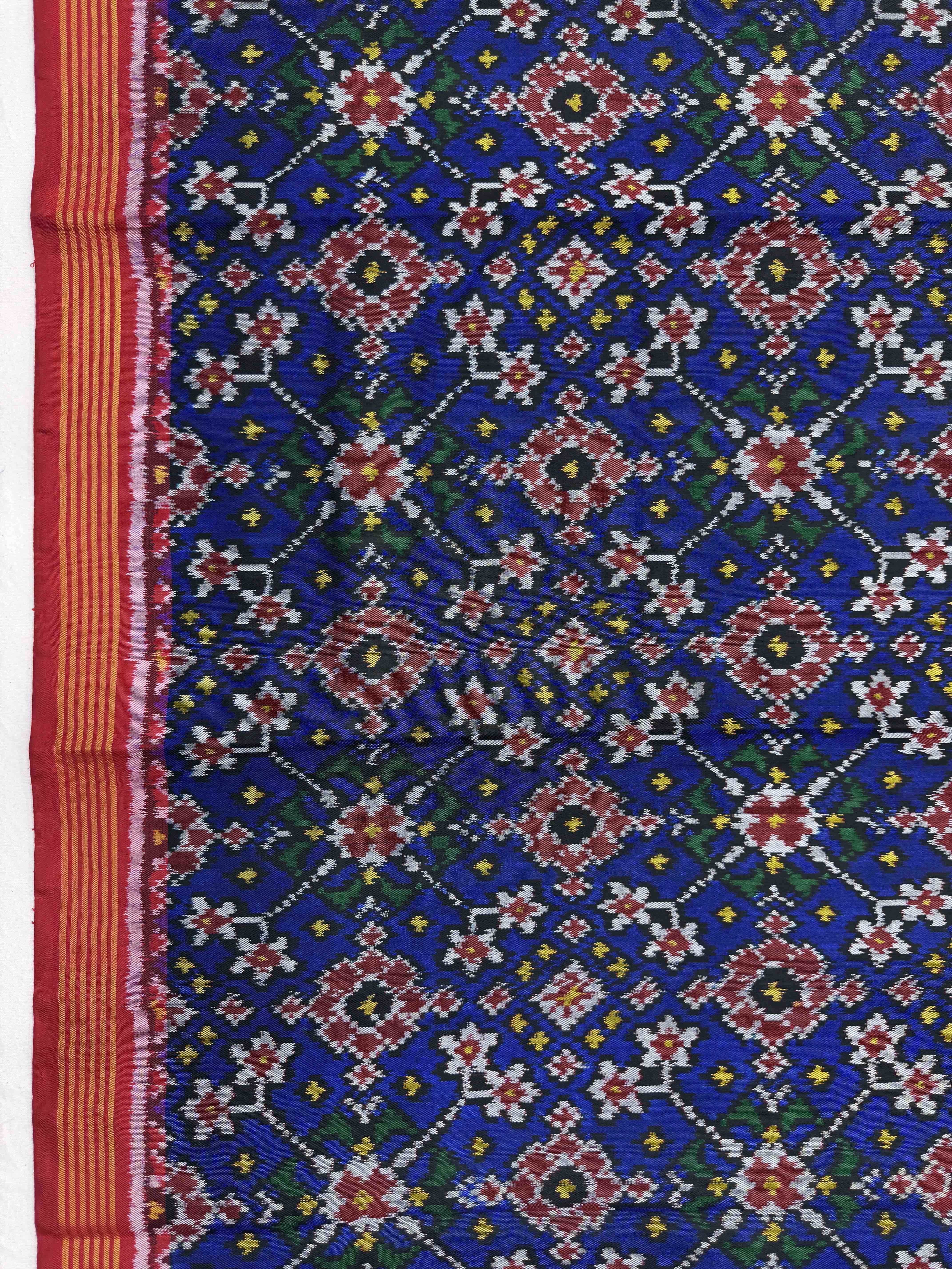 Red & Blue Navratan Single Ikat Patola Silk Fabric