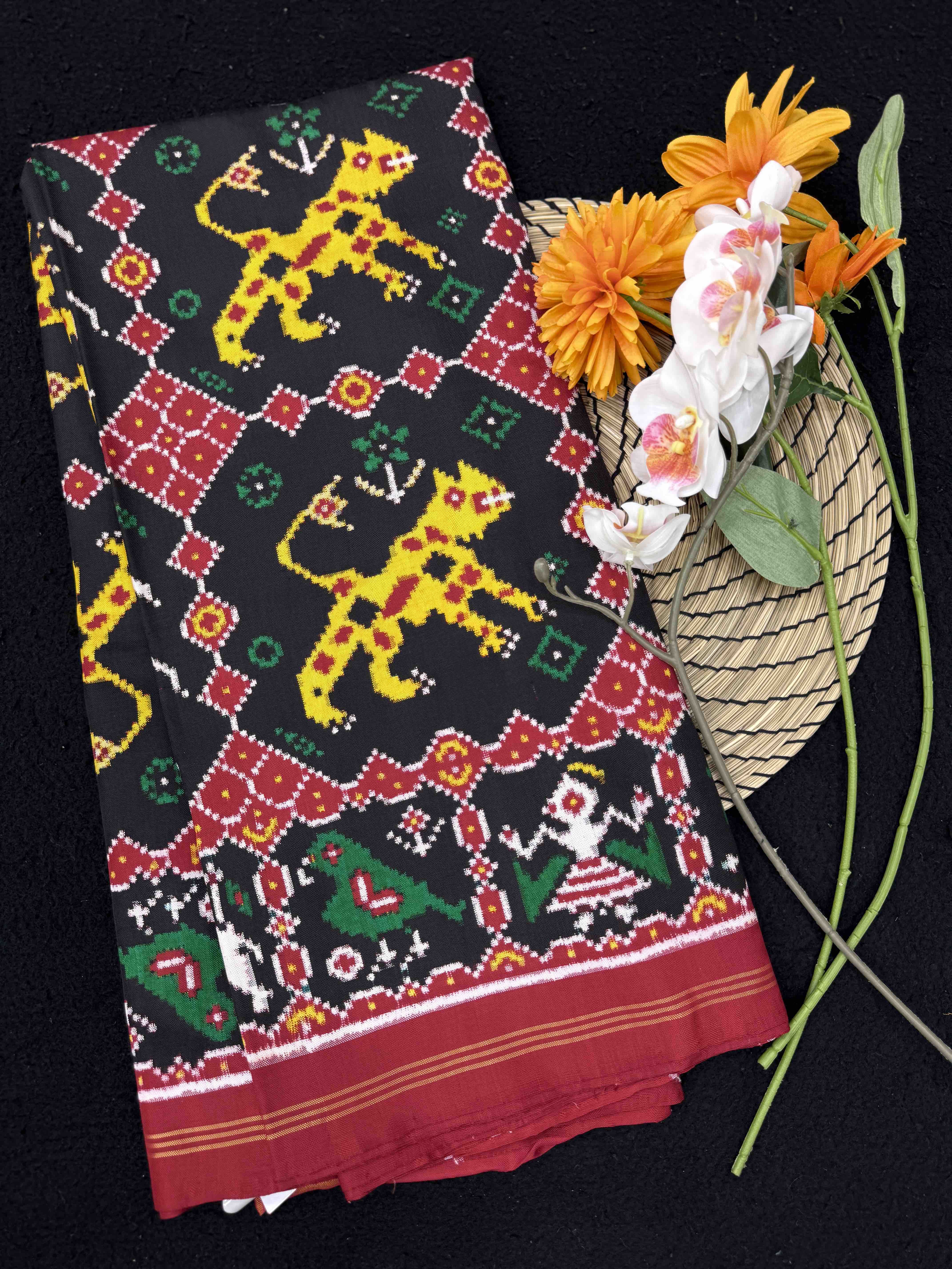 Red & Black Haathi Vaag Double Ikat Patan Patola Saree