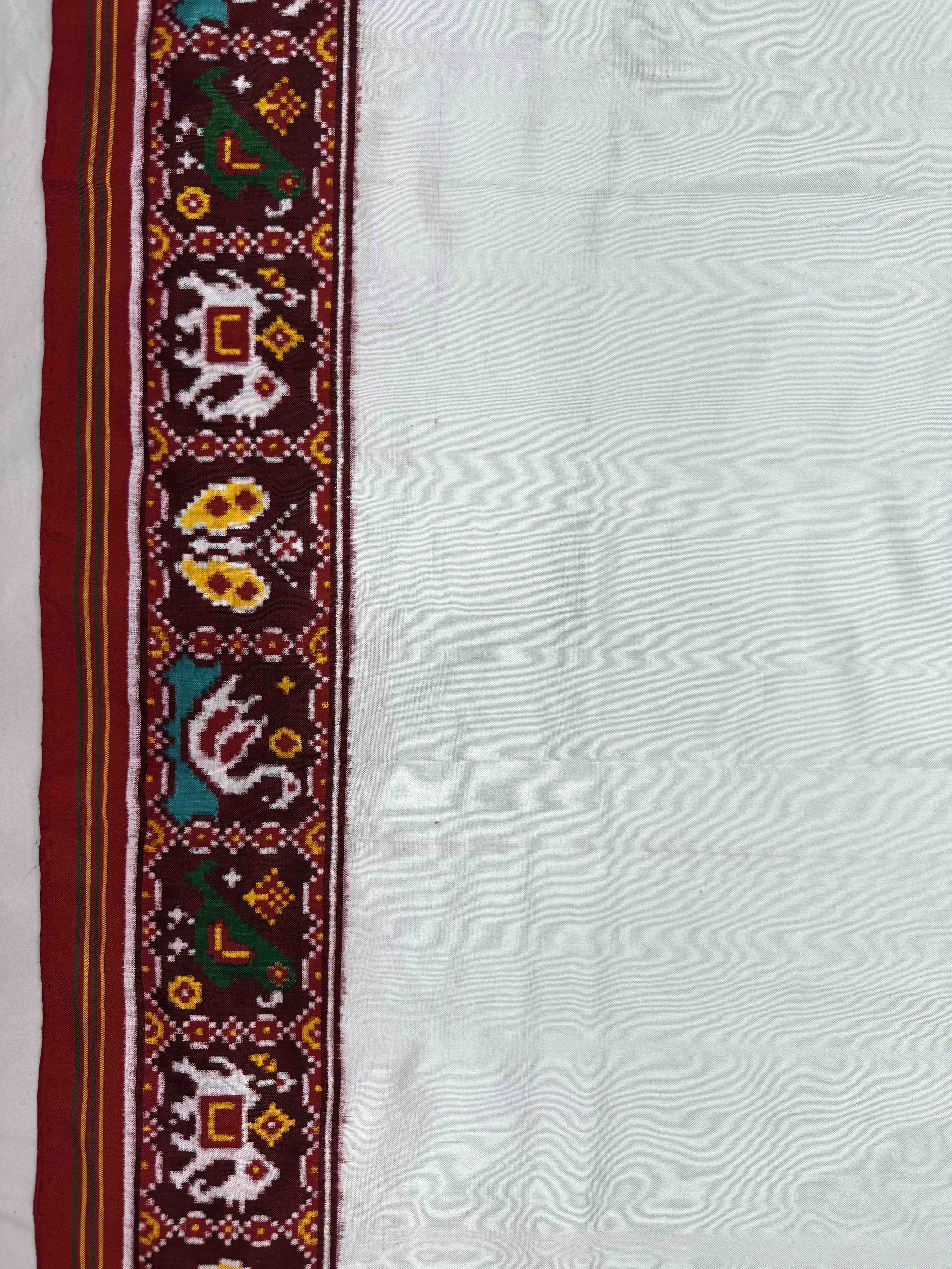 Red & White Plain Double Ikat Patan Patola Saree