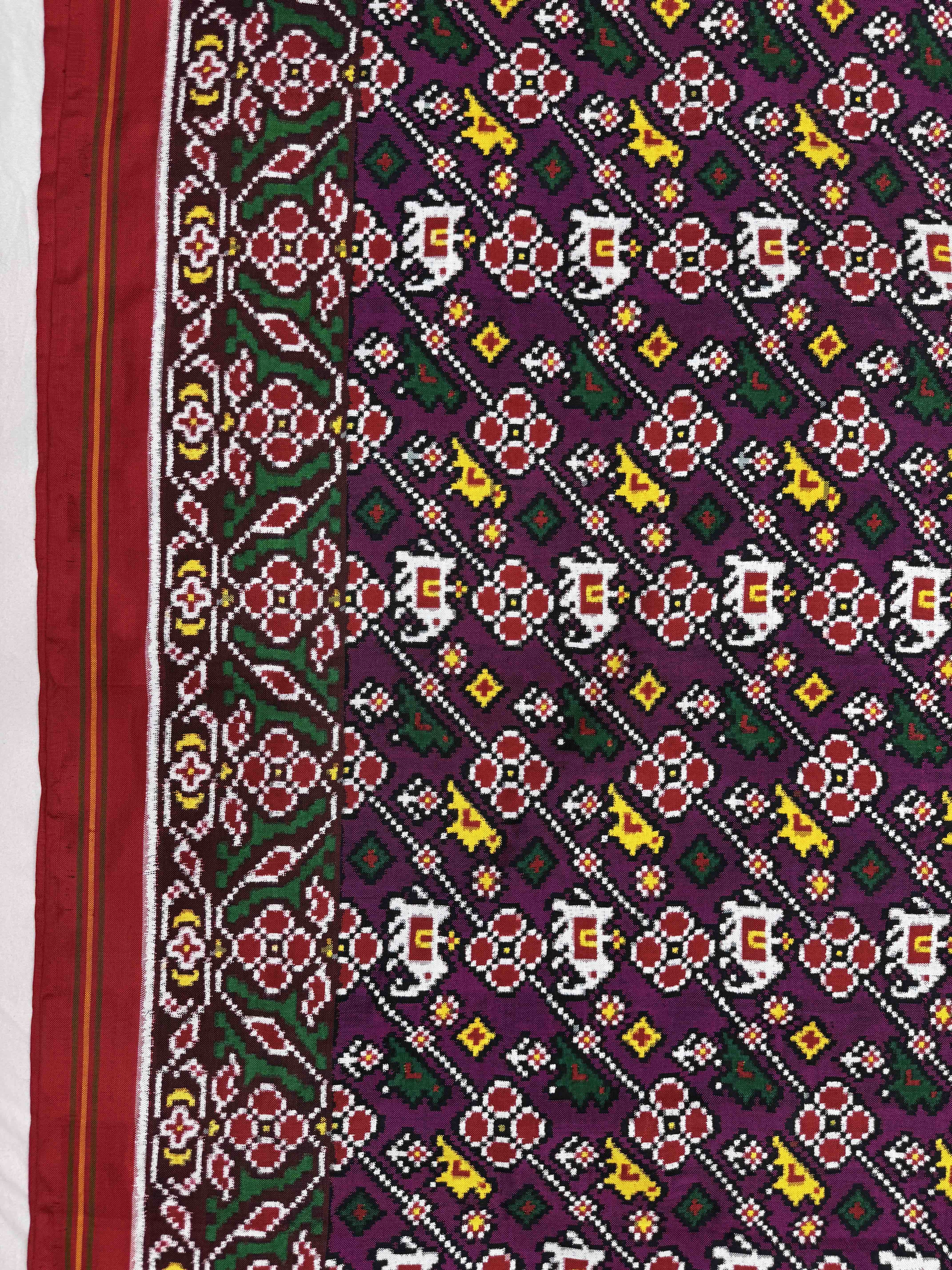 Red & Purple Small Haathi Popat Leheriya Double Ikat Patan Patola Saree