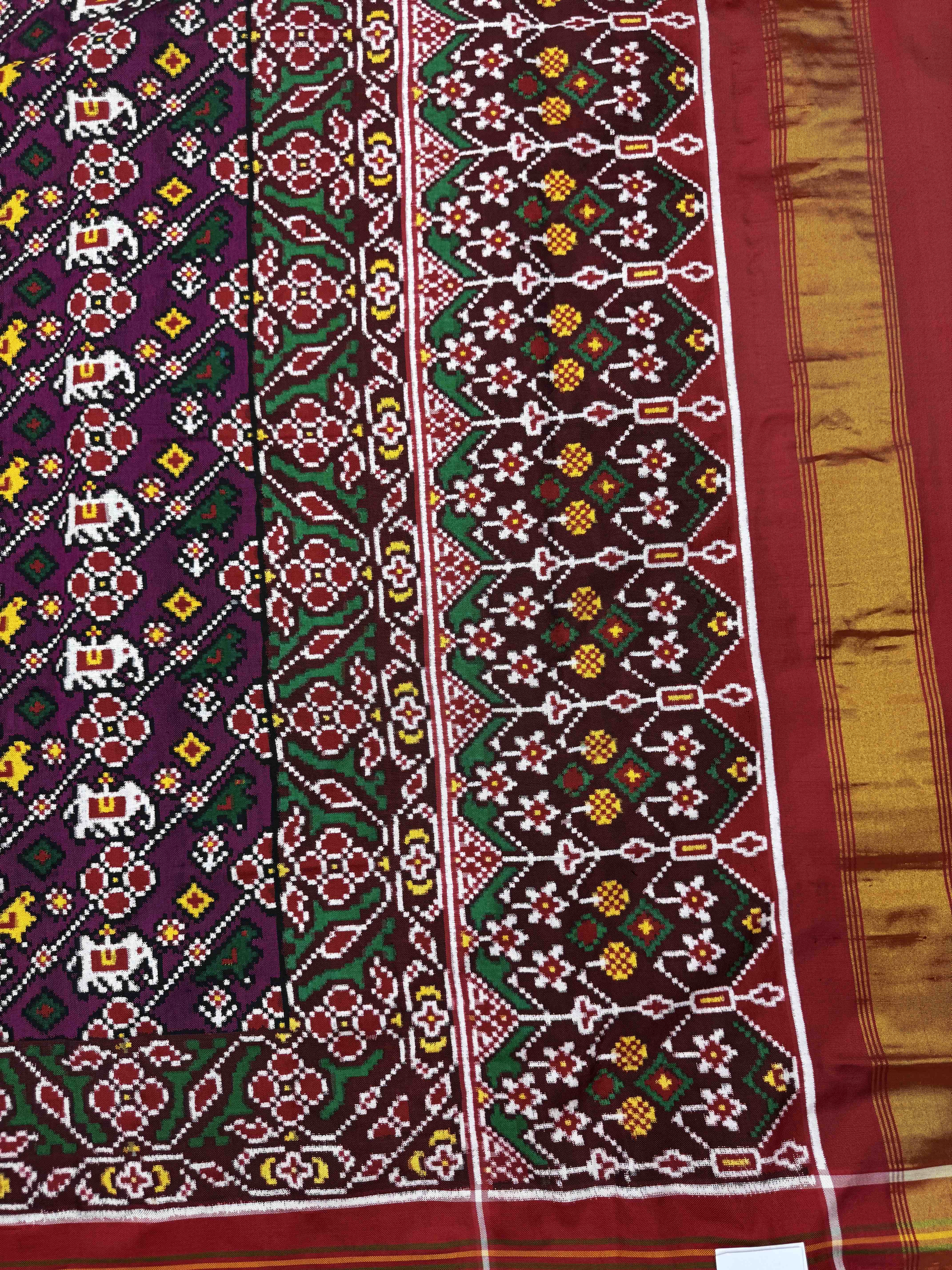 Red & Purple Small Haathi Popat Leheriya Double Ikat Patan Patola Saree