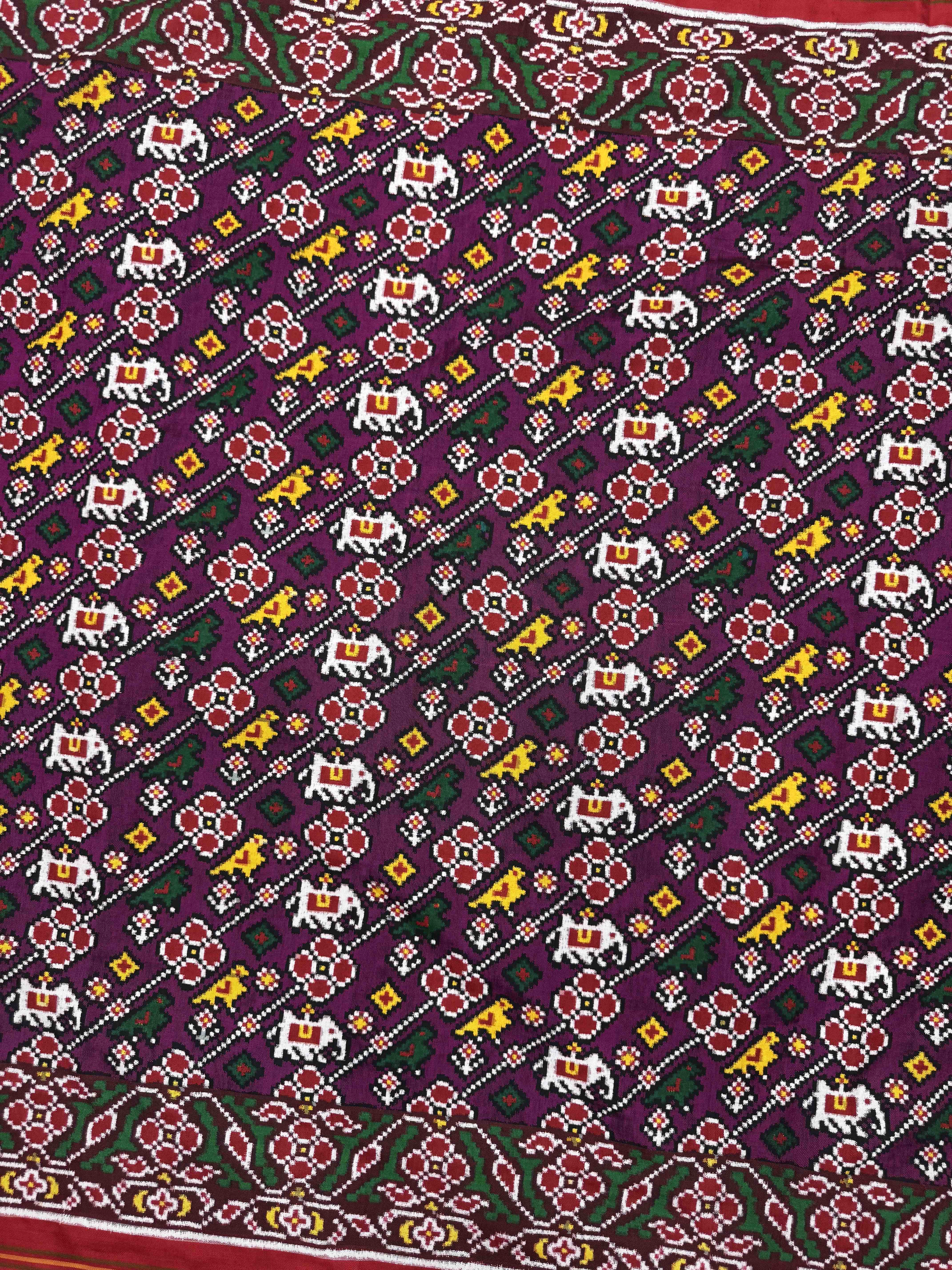 Red & Purple Small Haathi Popat Leheriya Double Ikat Patan Patola Saree