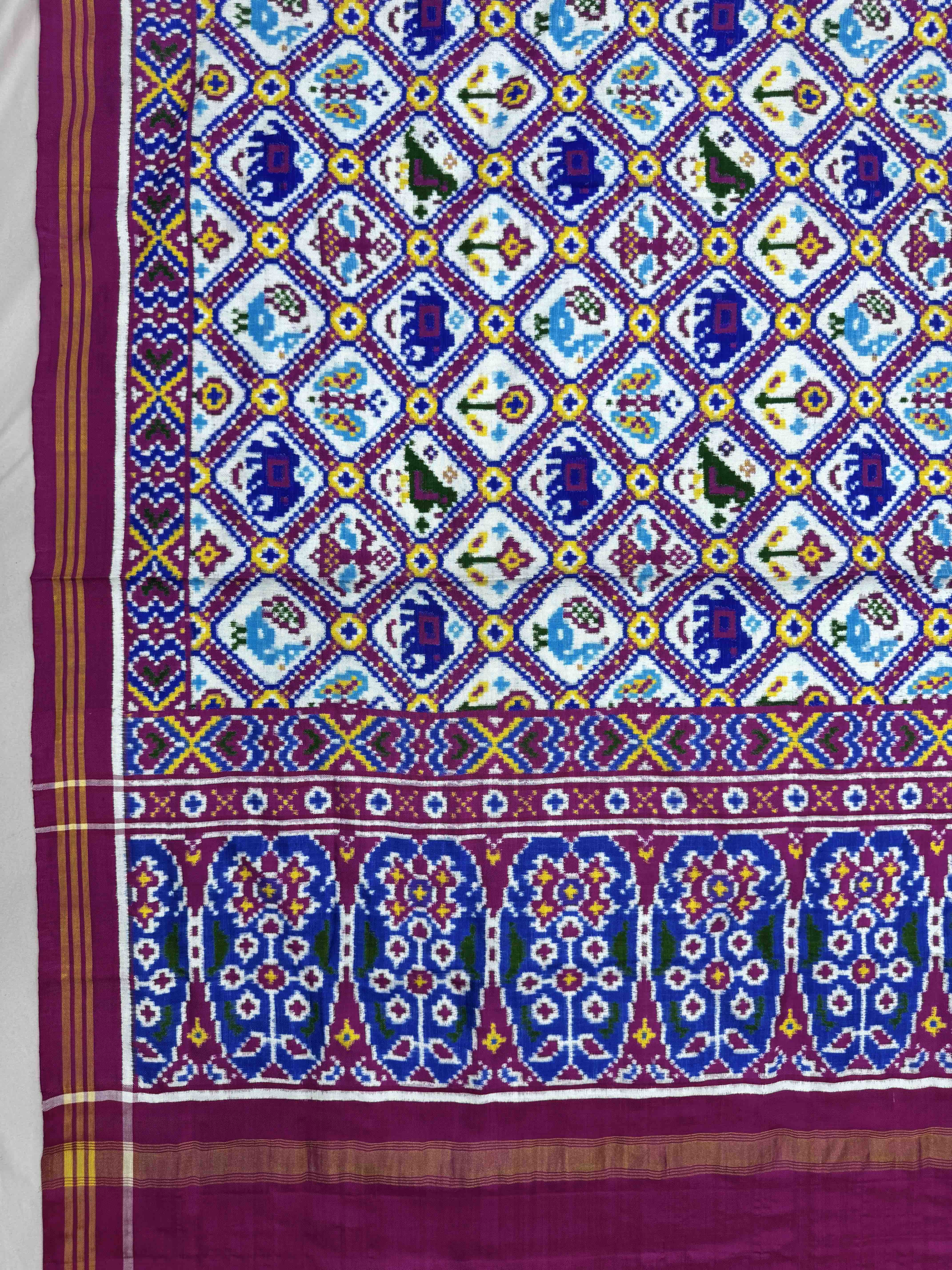 Pink & White Narikunj Double Ikat Patan Patola Dupatta
