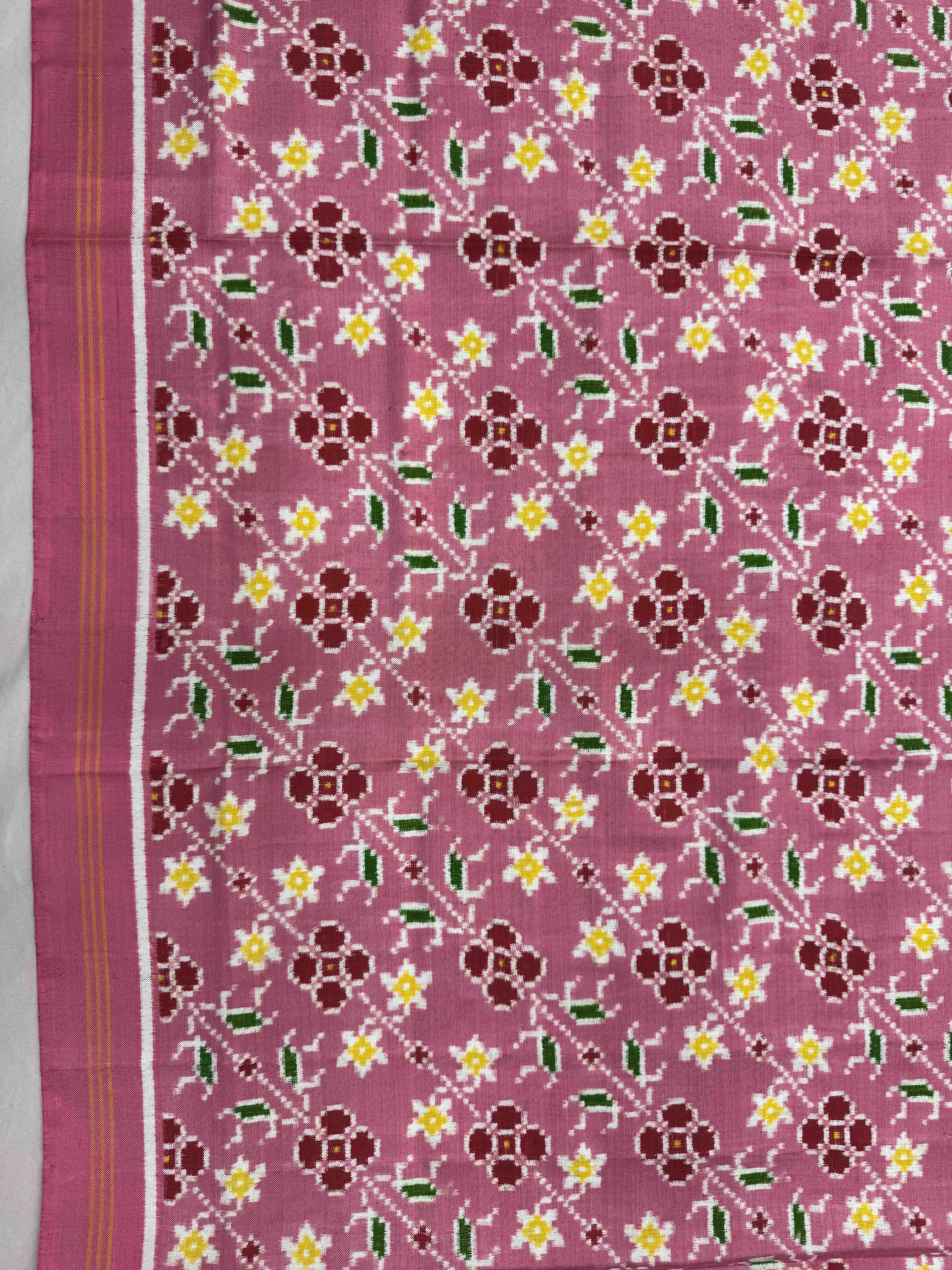 Light Pink Flower Leheriya Double Ikat Patan Patola Dupatta