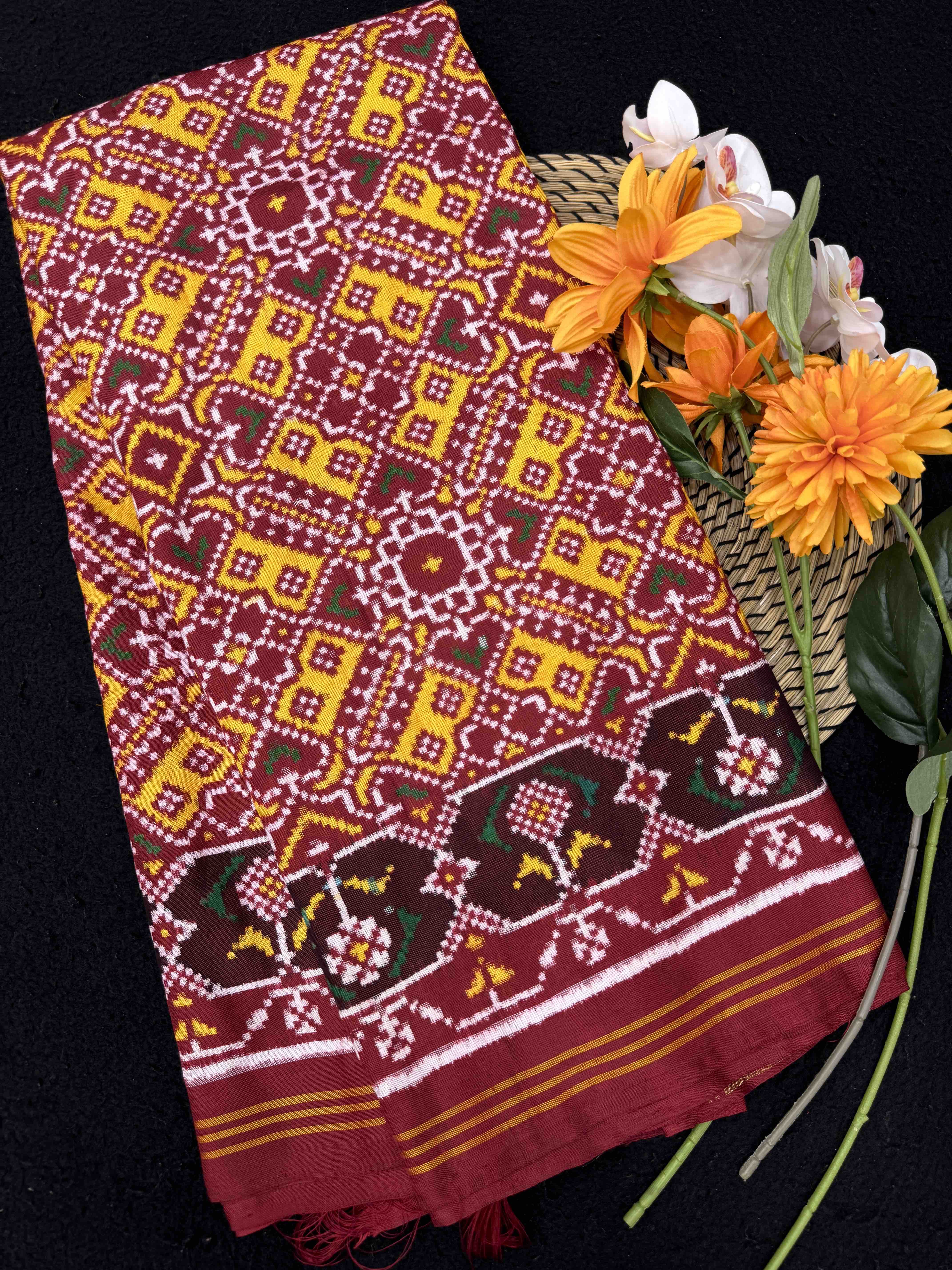 Red & Yellow Manekchowk Double Ikat Patan Patola Saree