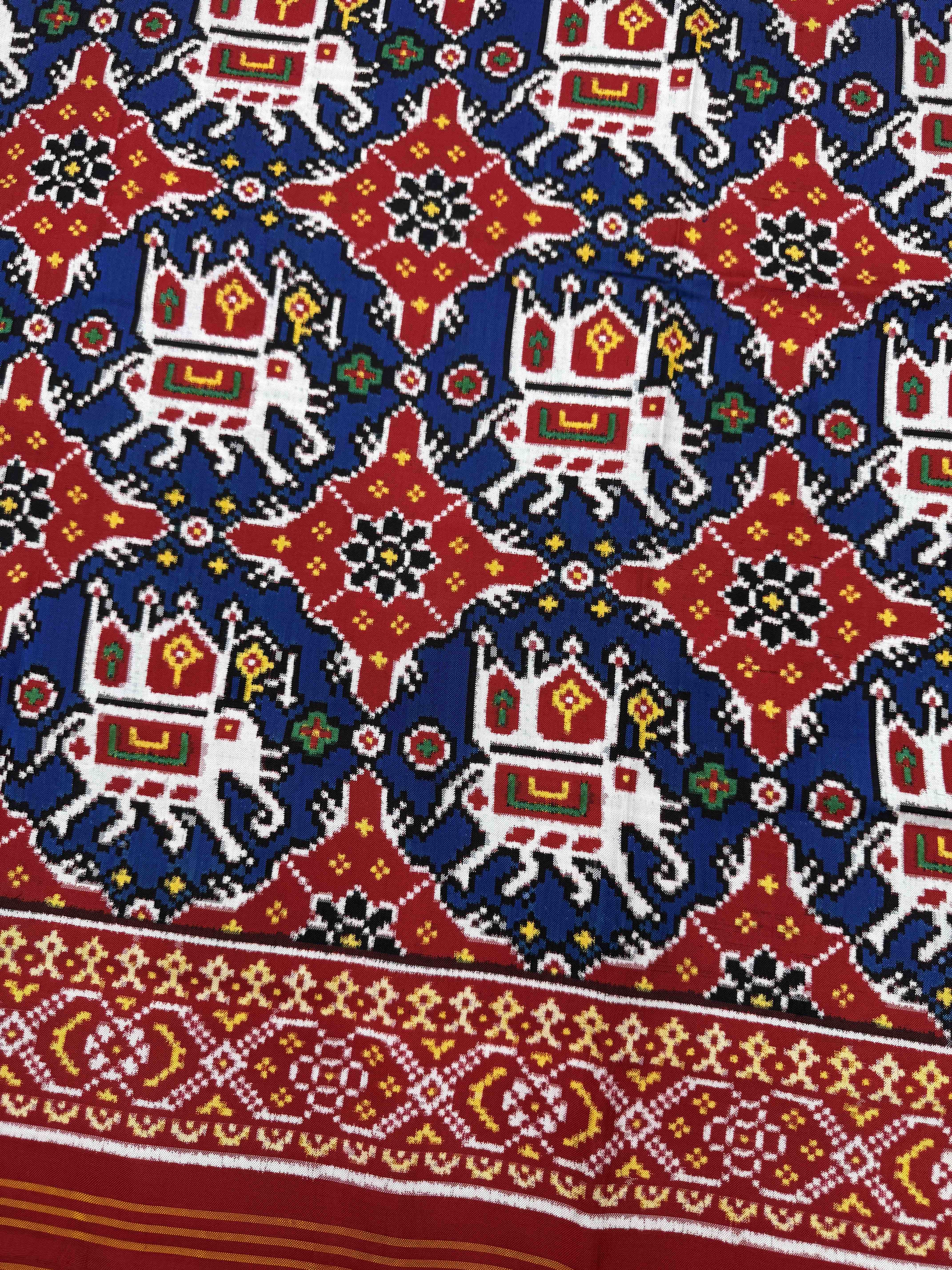 Red & Blue Elephant Chhabdi Double Ikat Patan Patola Saree