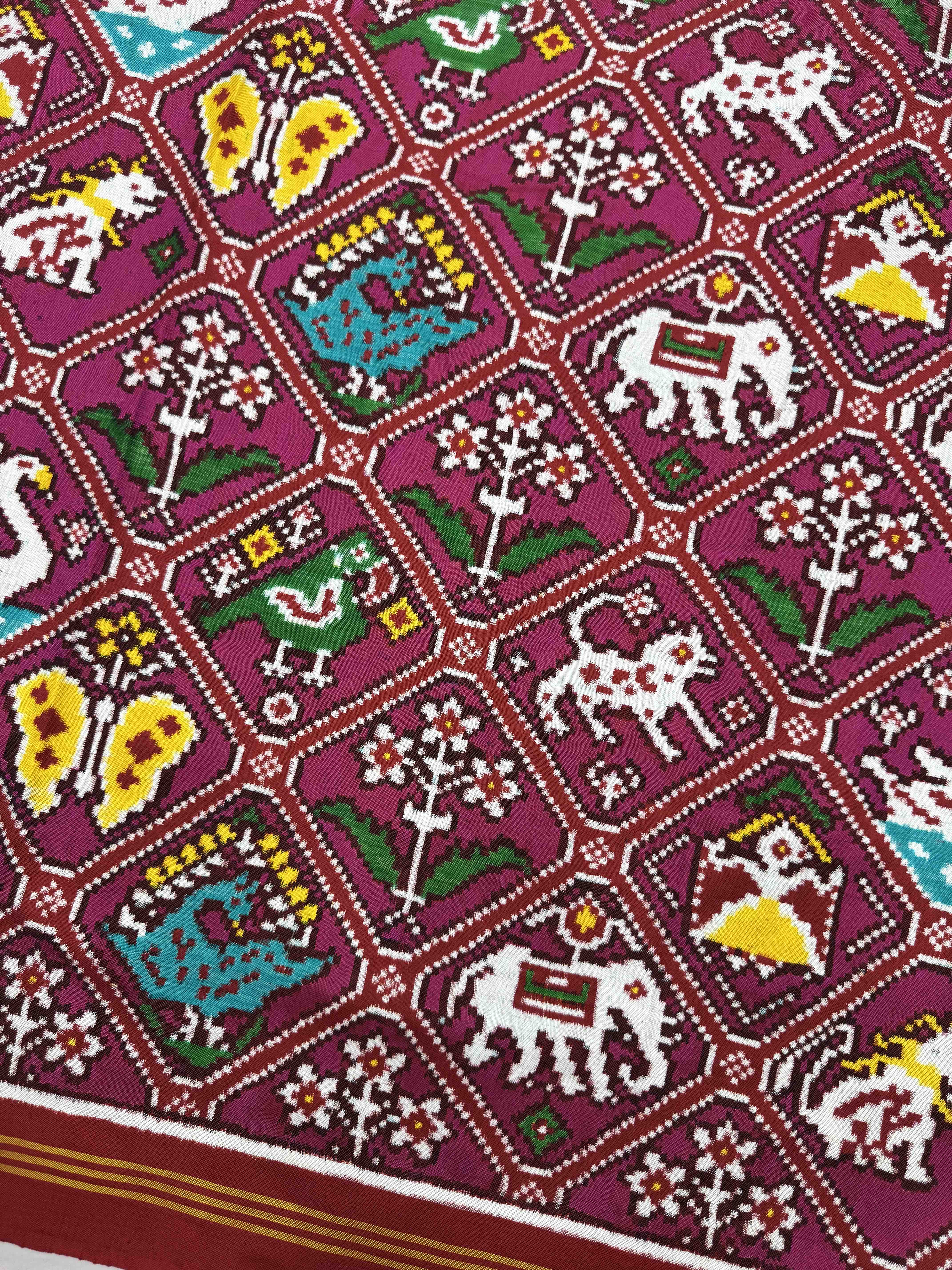 Red & Pink Narikunj Double Ikat Patan Patola Saree