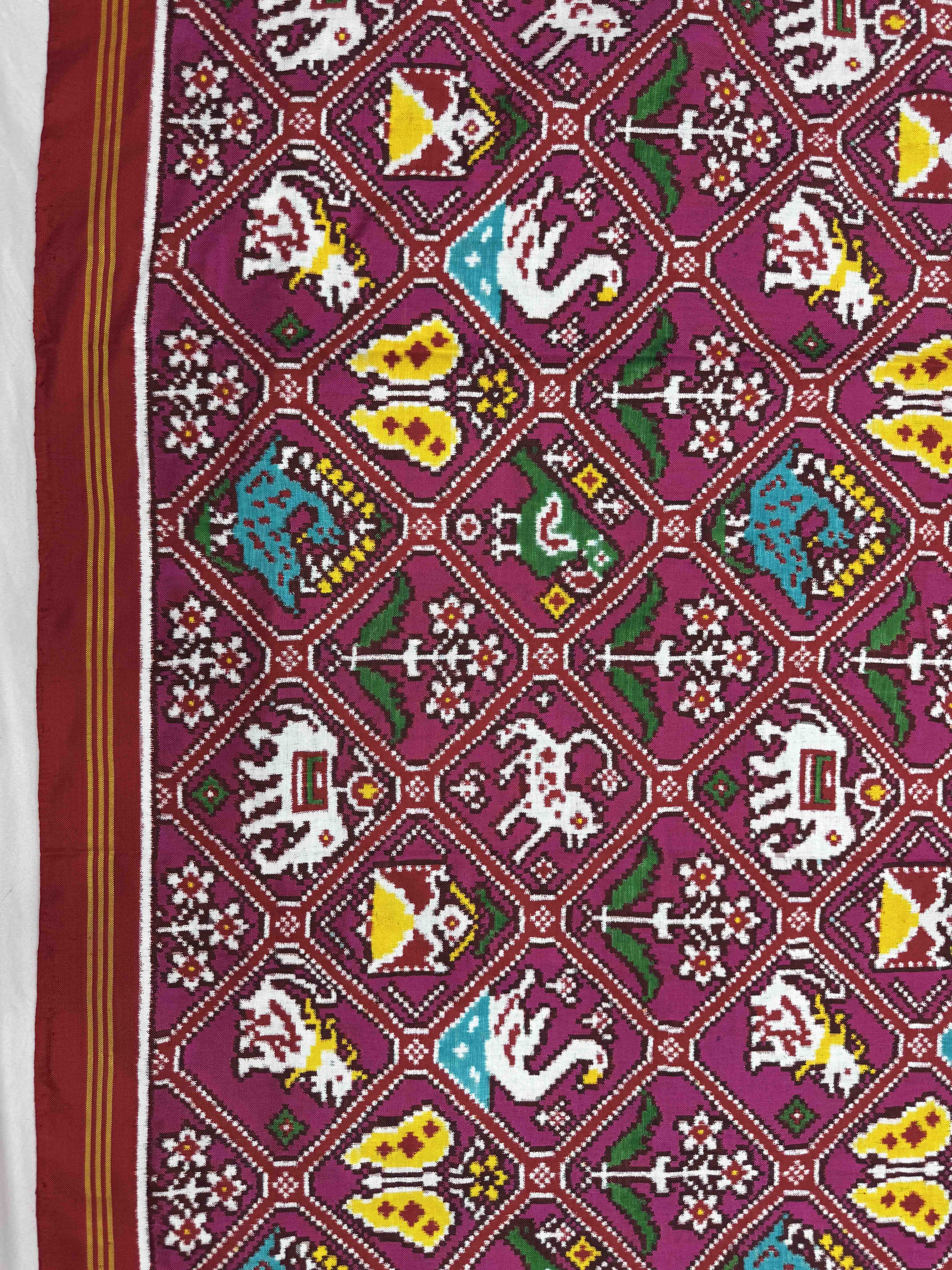 Red & Pink Narikunj Double Ikat Patan Patola Saree