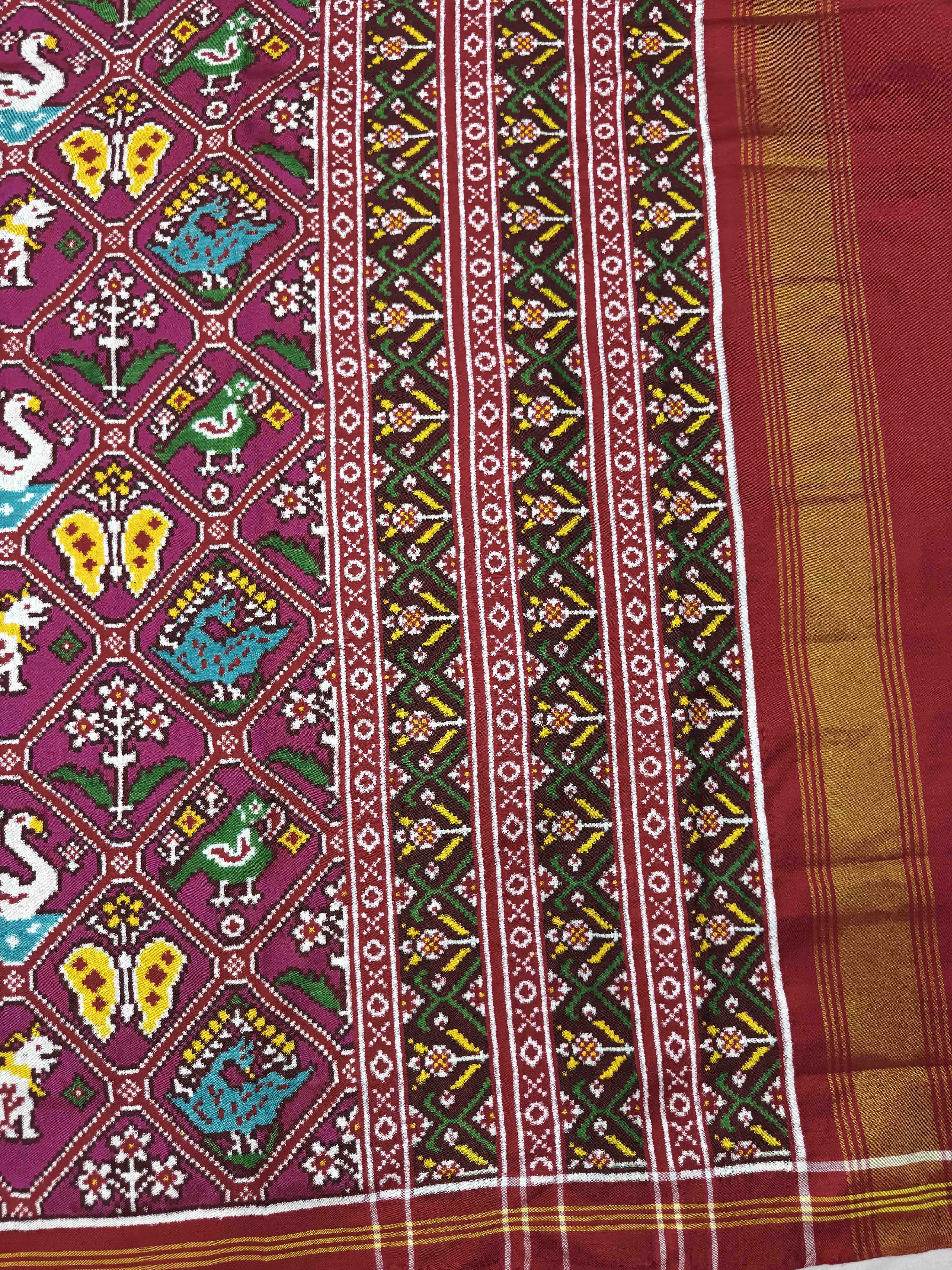 Red & Pink Narikunj Double Ikat Patan Patola Saree