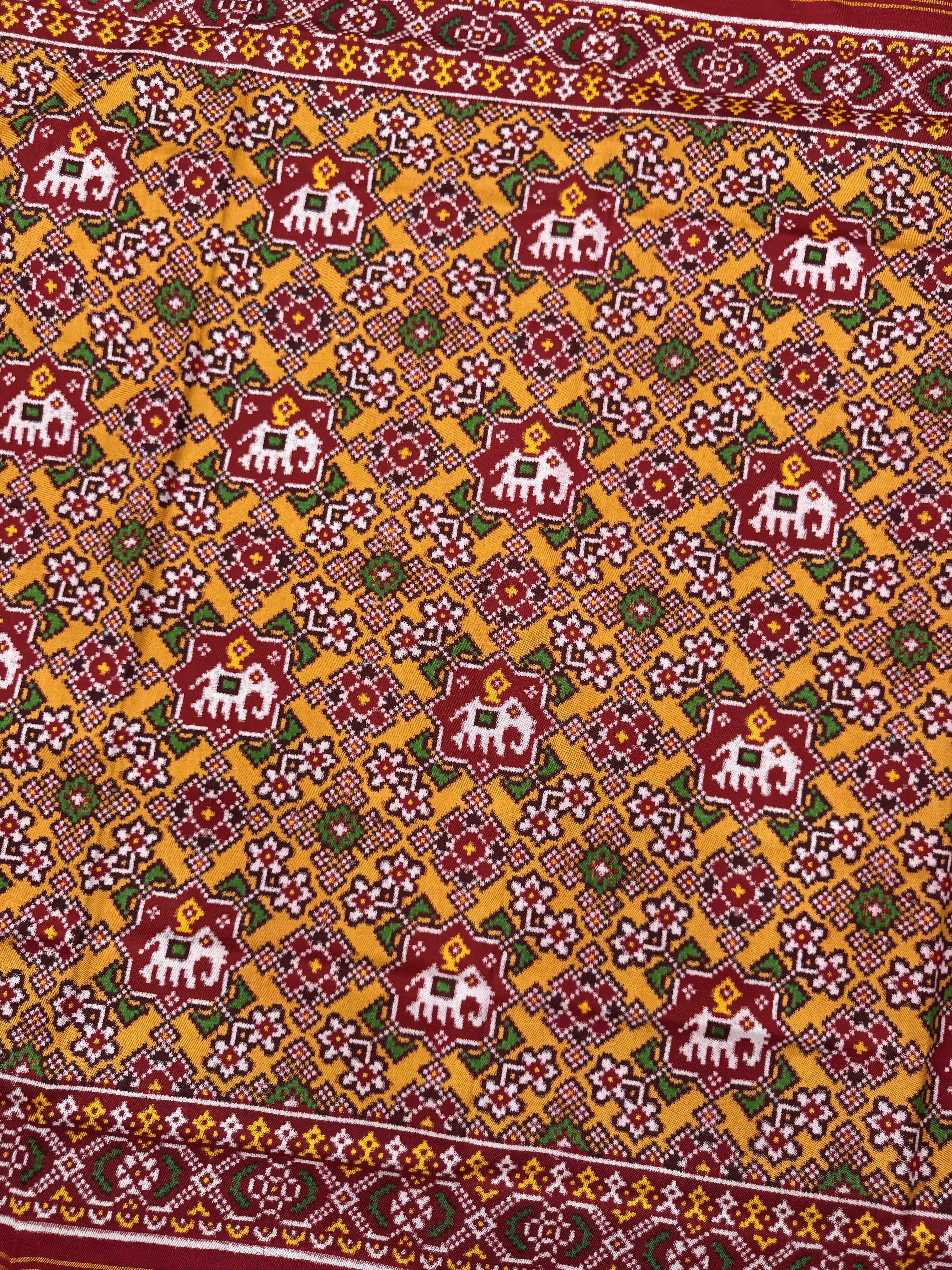 Red & Yellow Navratan Elephant Double Ikat Patan Patola Saree