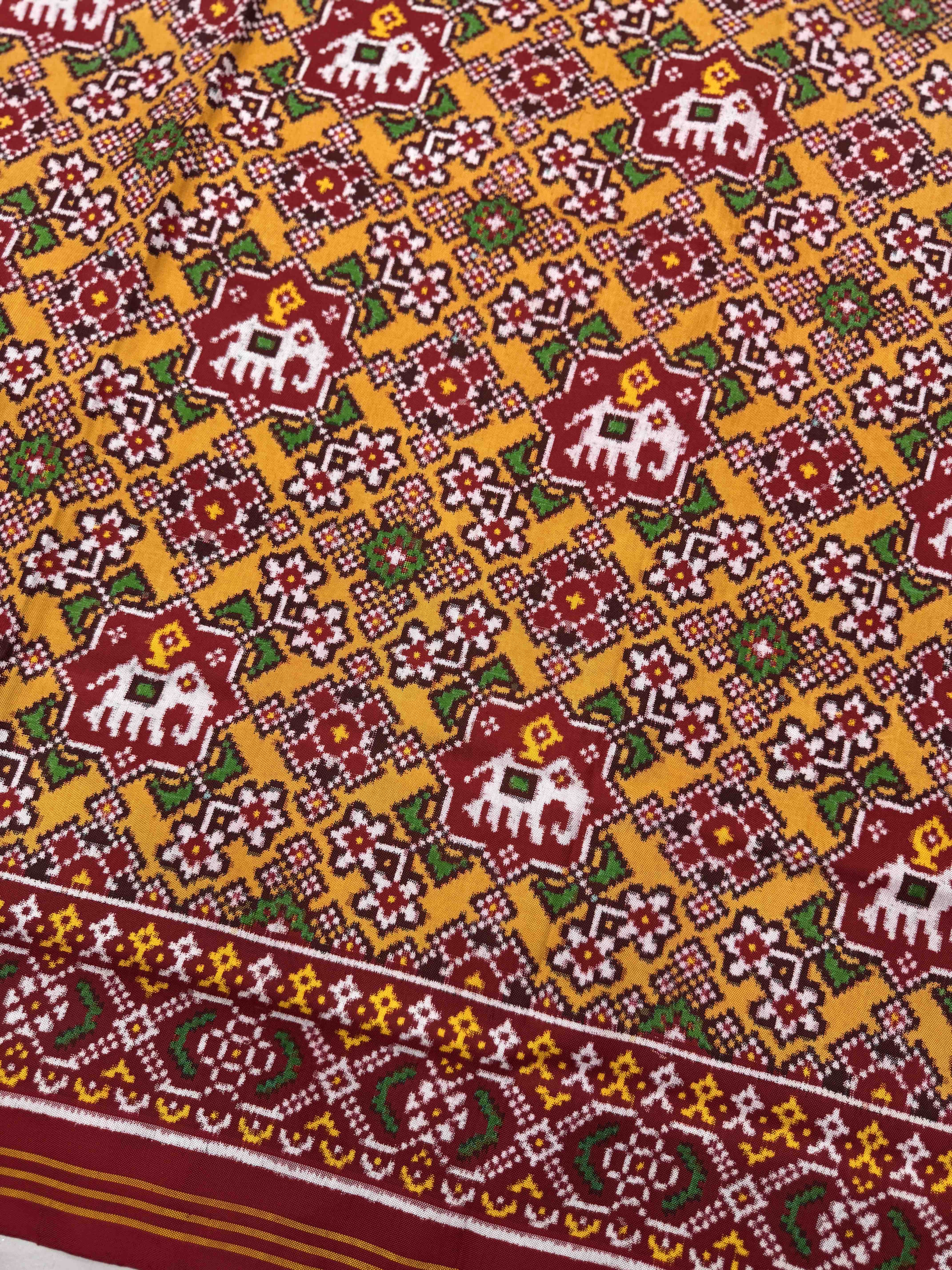 Red & Yellow Navratan Elephant Double Ikat Patan Patola Saree
