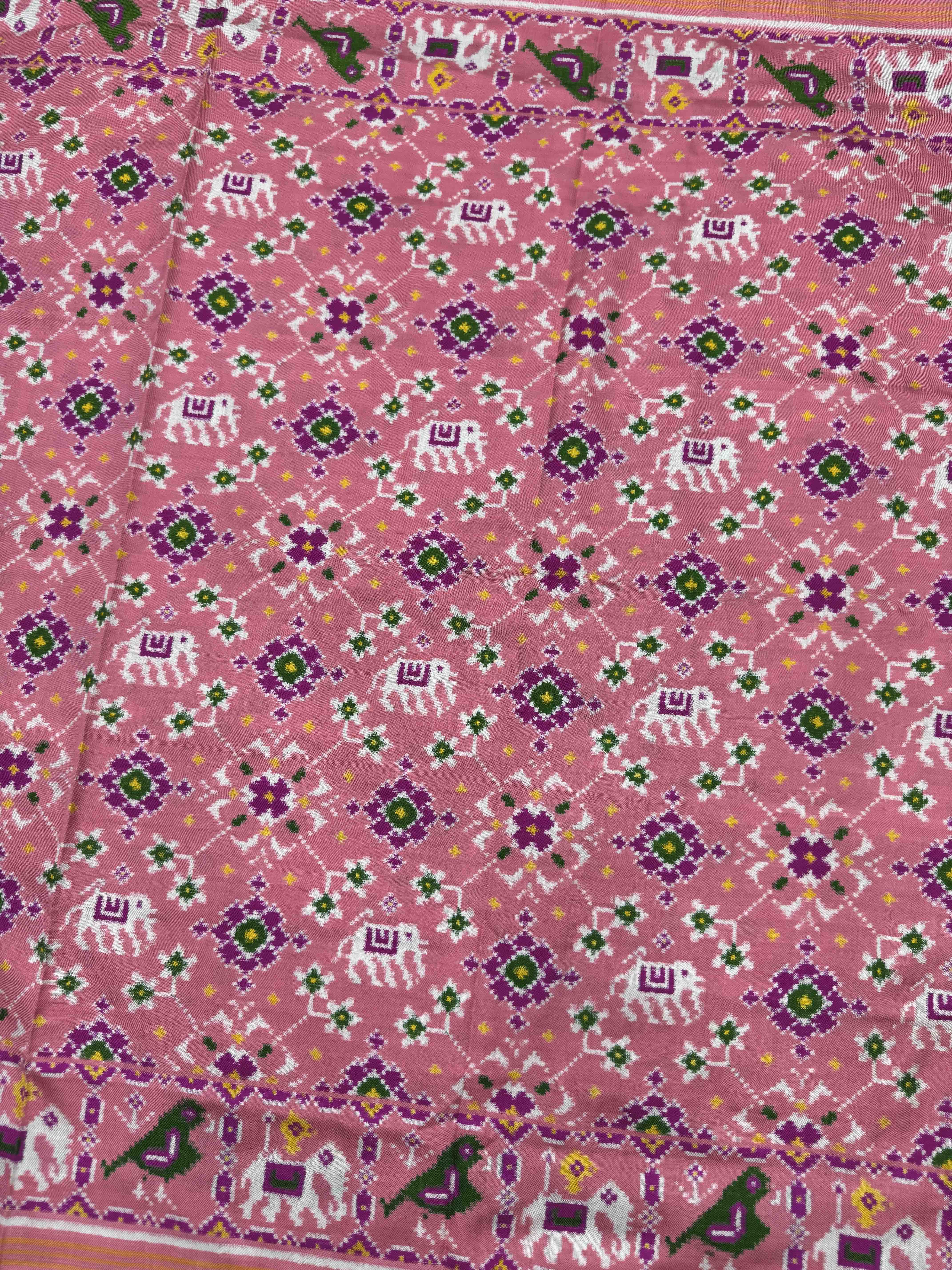 Light Pink Navratan Elephant Double Ikat Patan Patola Saree