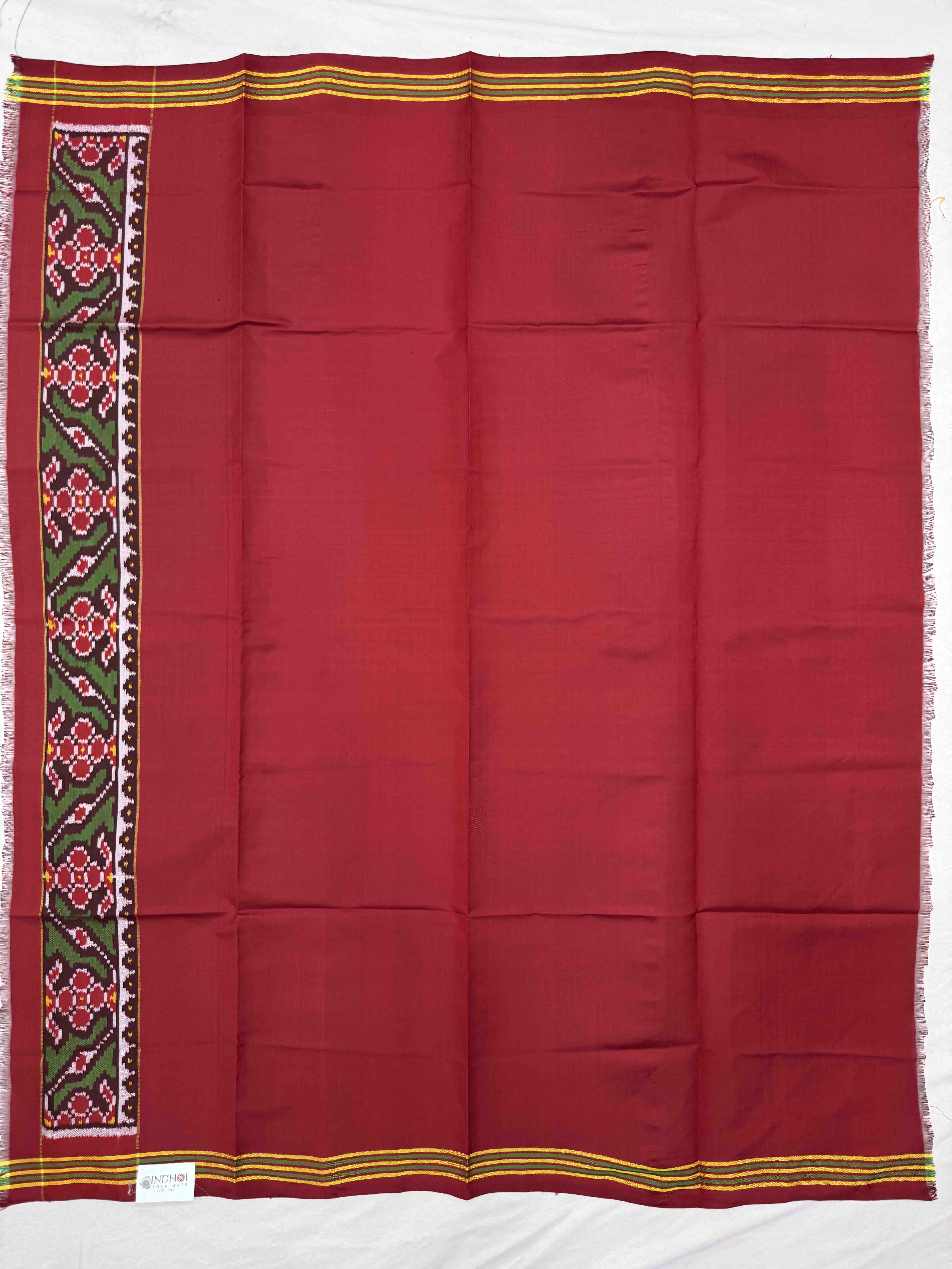 Red Plain Semi Double Ikat Patola Blouse Piece
