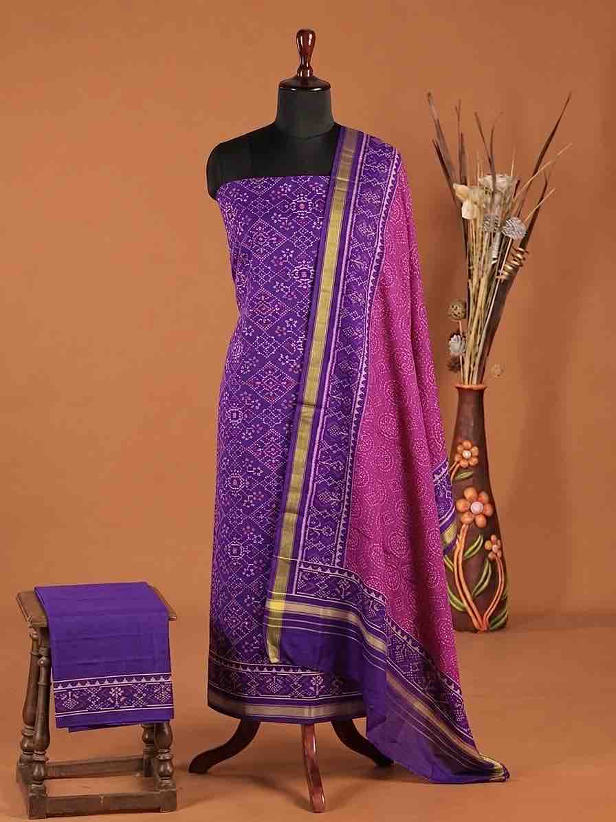 Purple & Pink Navratan Panchanda with Fancy Circle Design Patola Dress