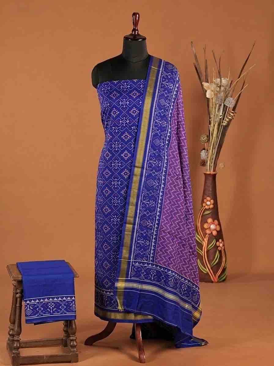 Blue & Purple Panchanda with Zig zag Linging Patola Dress