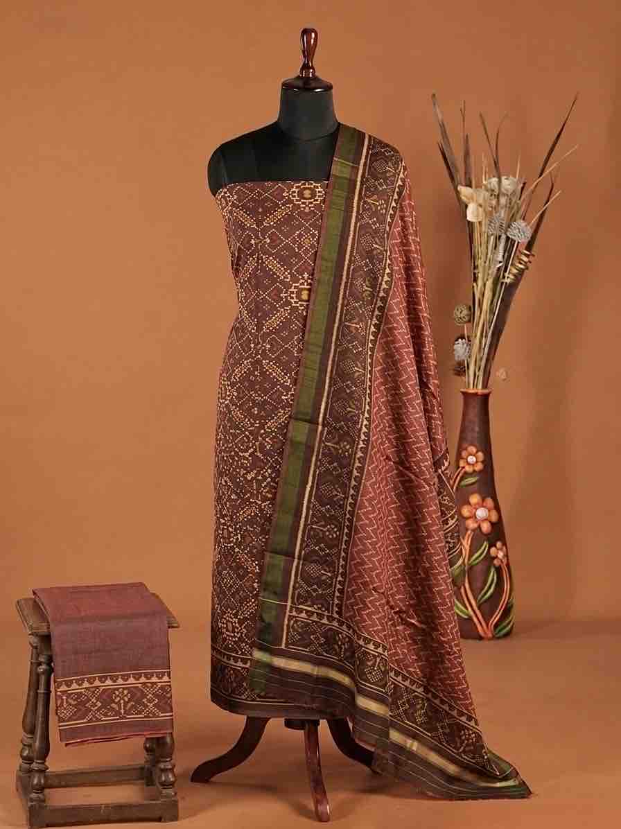 Brown & Rust Manekchowk with Zig zag Linging Patola Dress