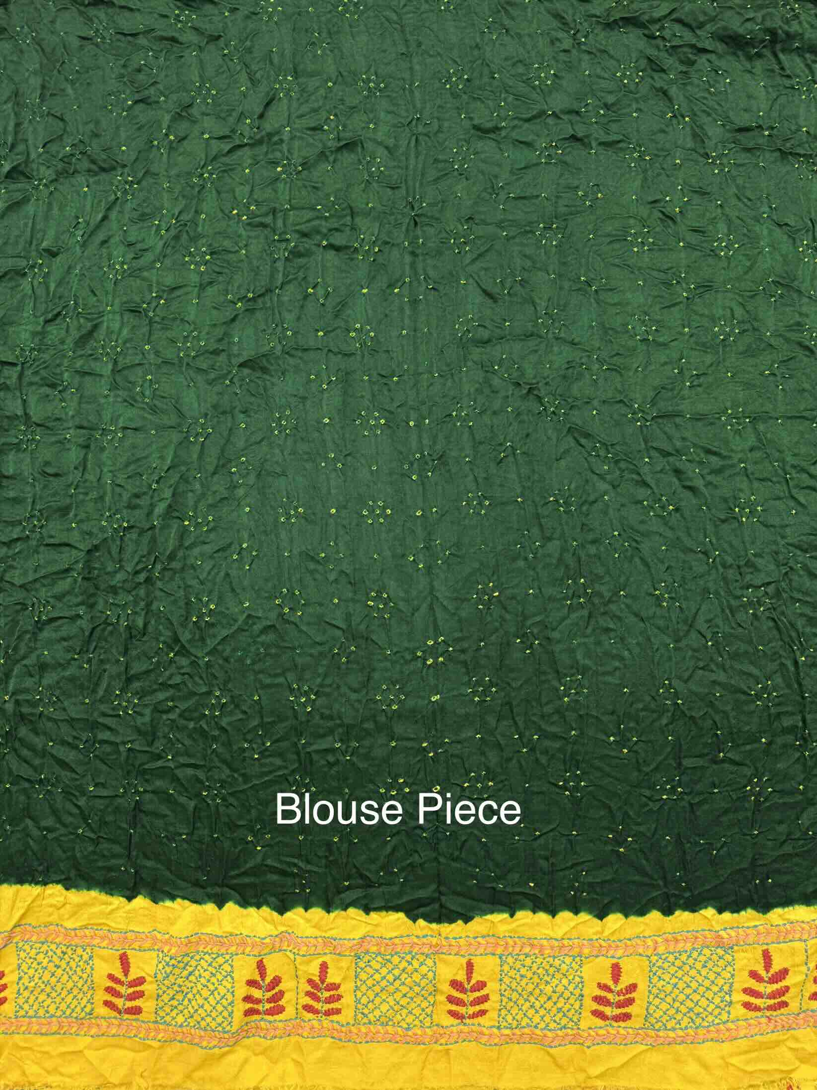 Light Yellow & Green Gajji Silk with Kantha Work in Border Pallu Bandhani Saree