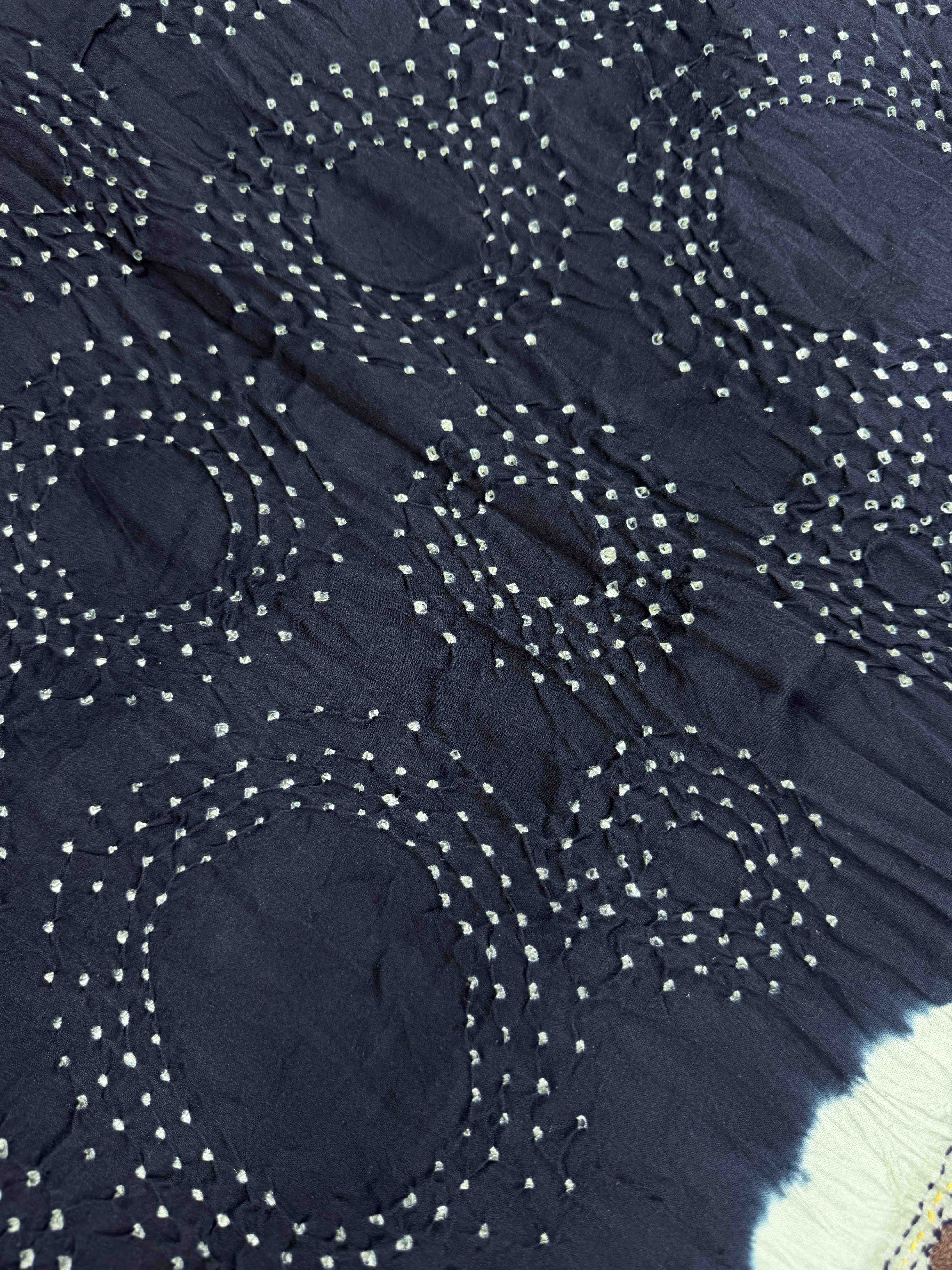 Pista Green & Navy Blue Gajji Silk with Kantha Work Border Pallu Bandhani Saree