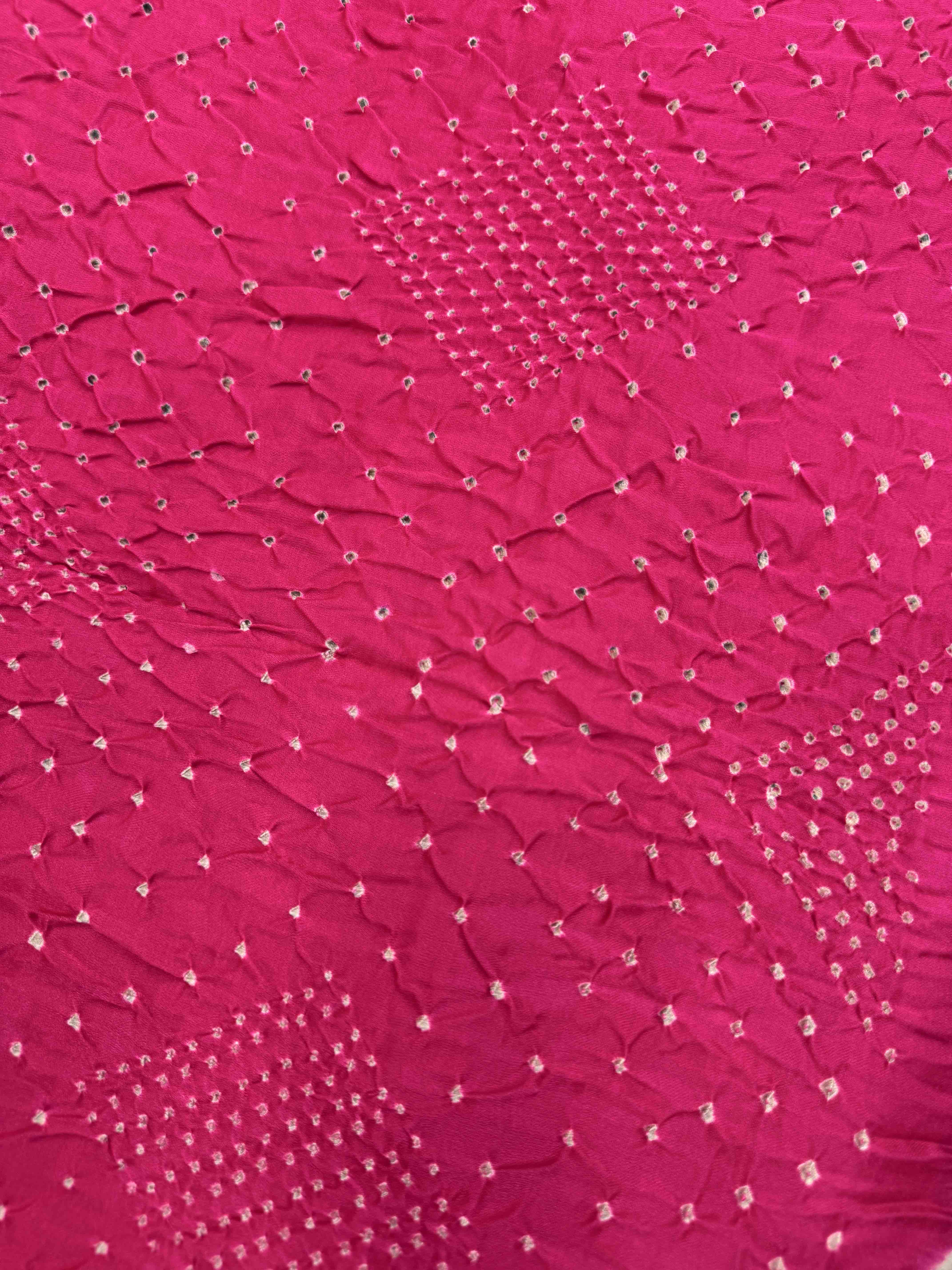 Off White Tasar & Pink Gajji Silk with Kantha Work Border Pallu Bandhani Saree