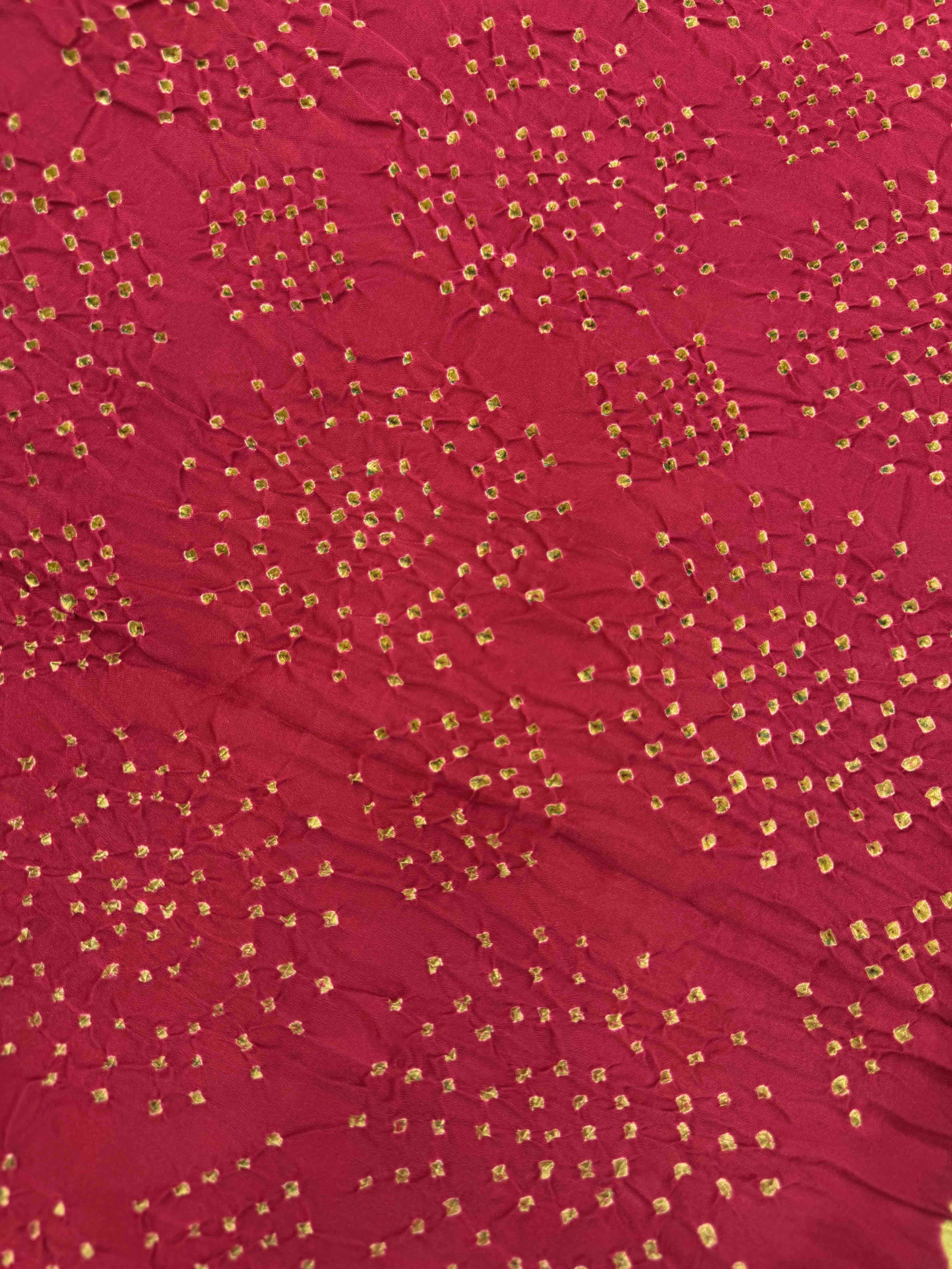 Light Green & Red Gajji Silk with Kantha Work Border Pallu Bandhani Saree