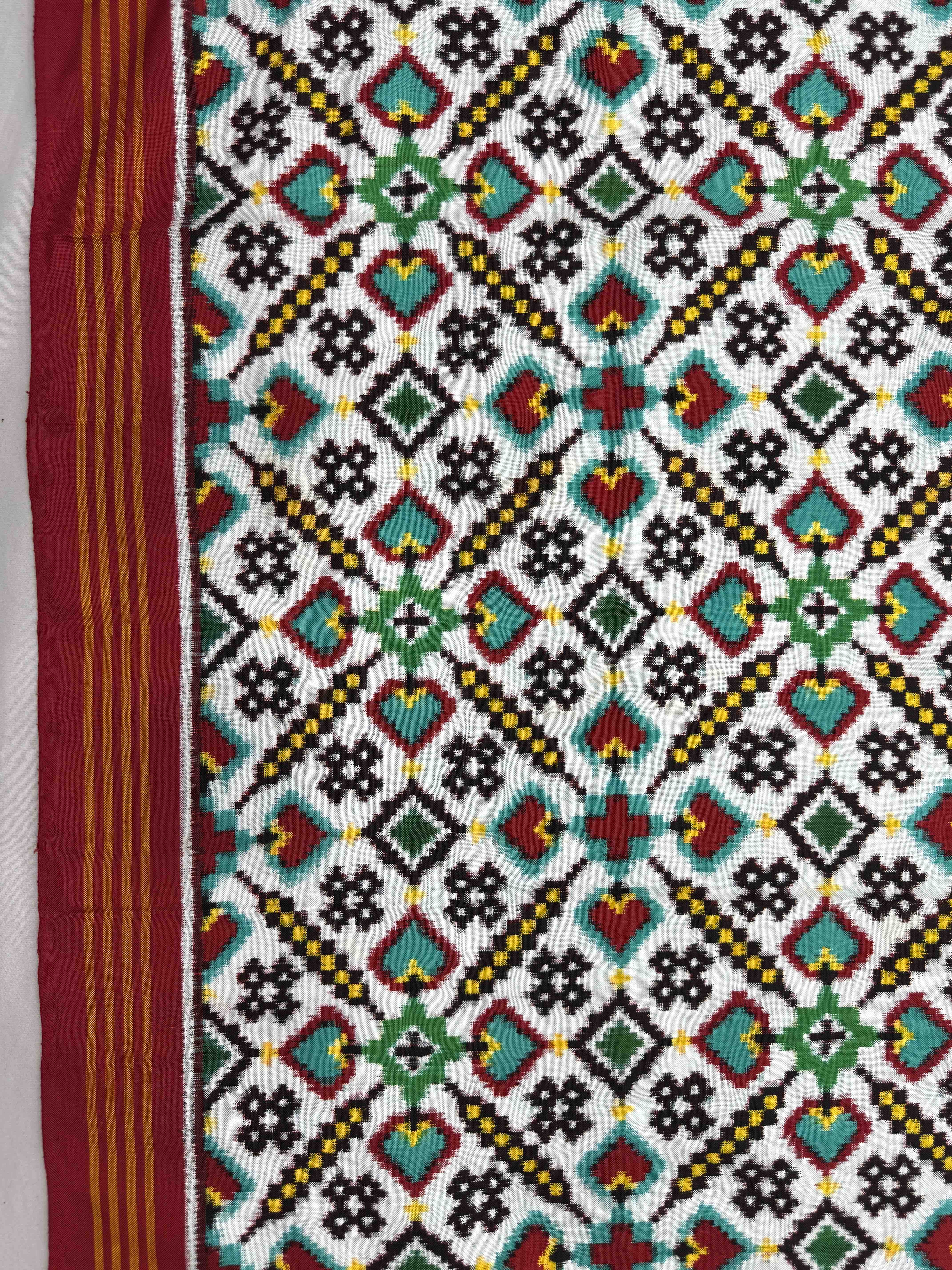 Red & White Manekchowk Double Ikat Patan Patola Saree