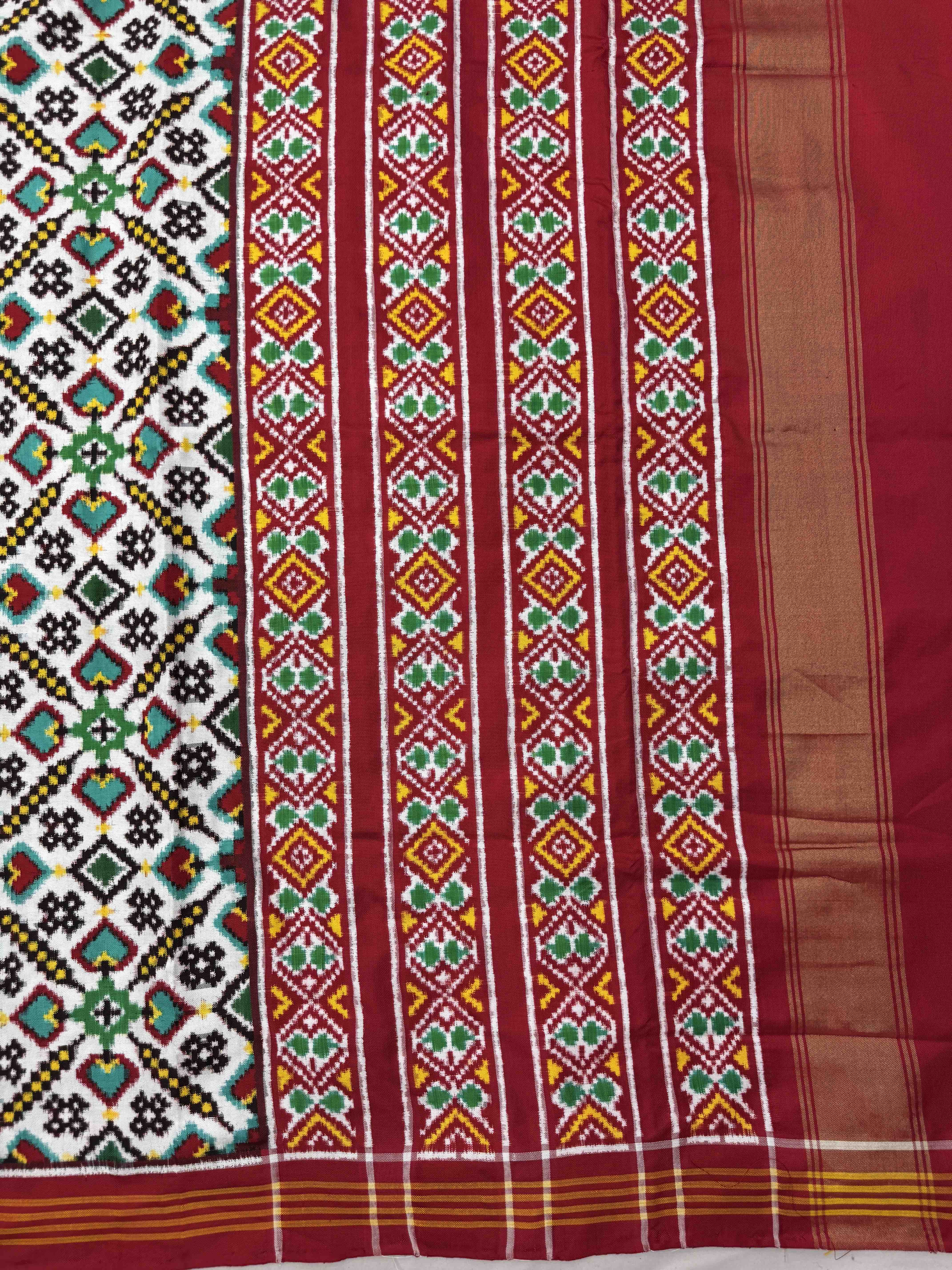 Red & White Manekchowk Double Ikat Patan Patola Saree