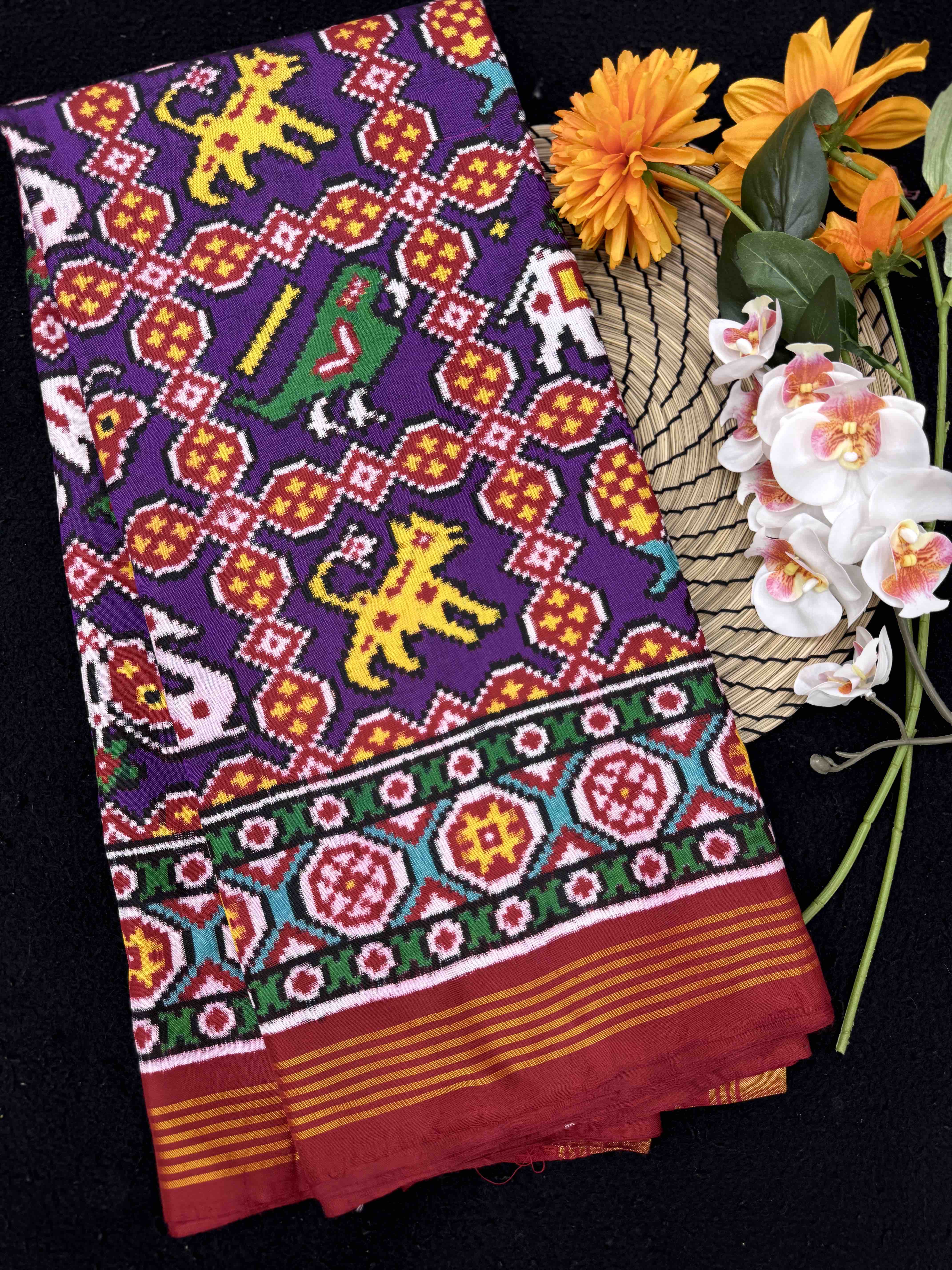 Red & Purple Narikunj Double Ikat Patan Patola Saree