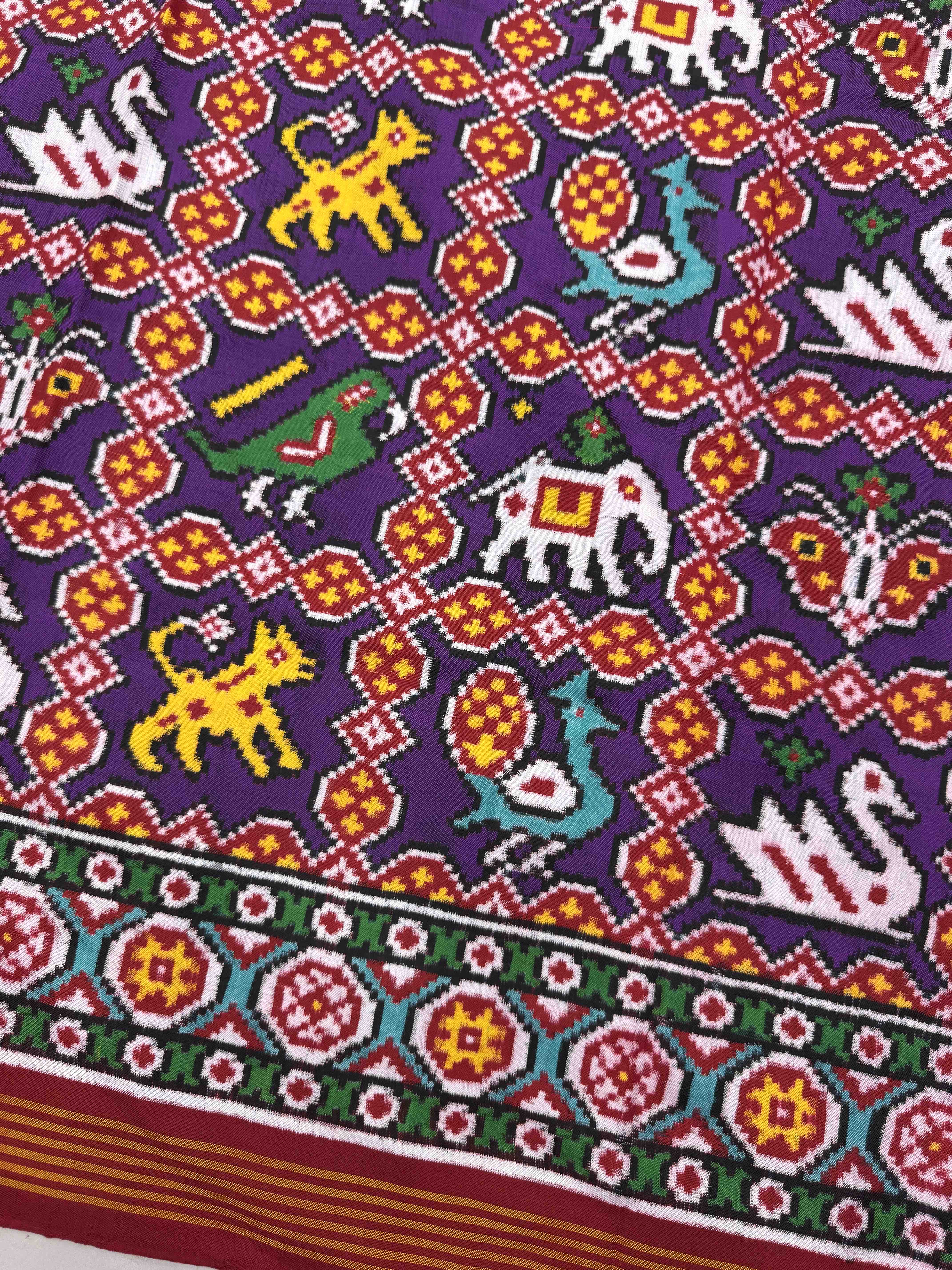 Red & Purple Narikunj Double Ikat Patan Patola Saree