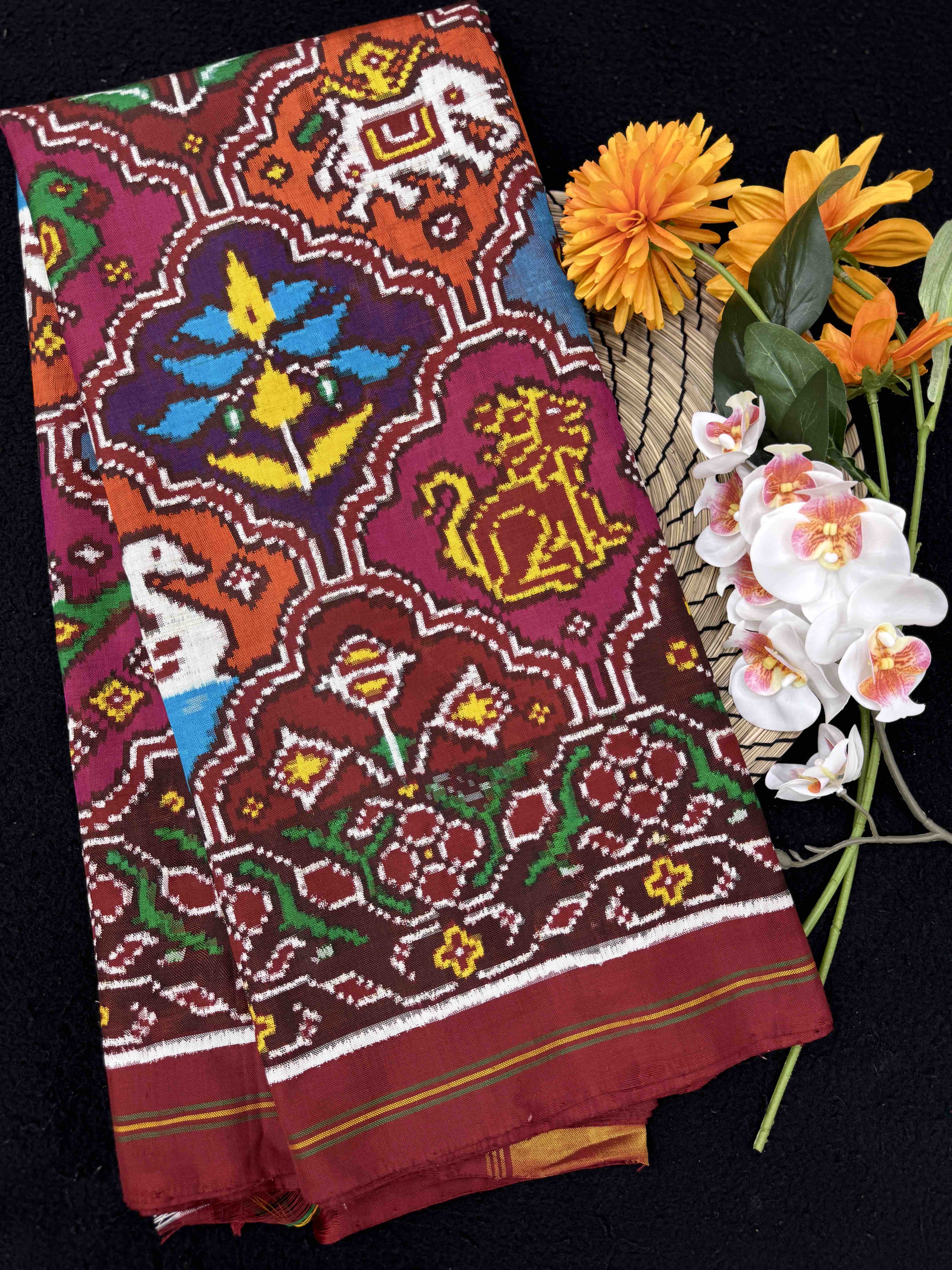 Red & Multicolor Narikunj Flower Double Ikat Patan Patola Saree