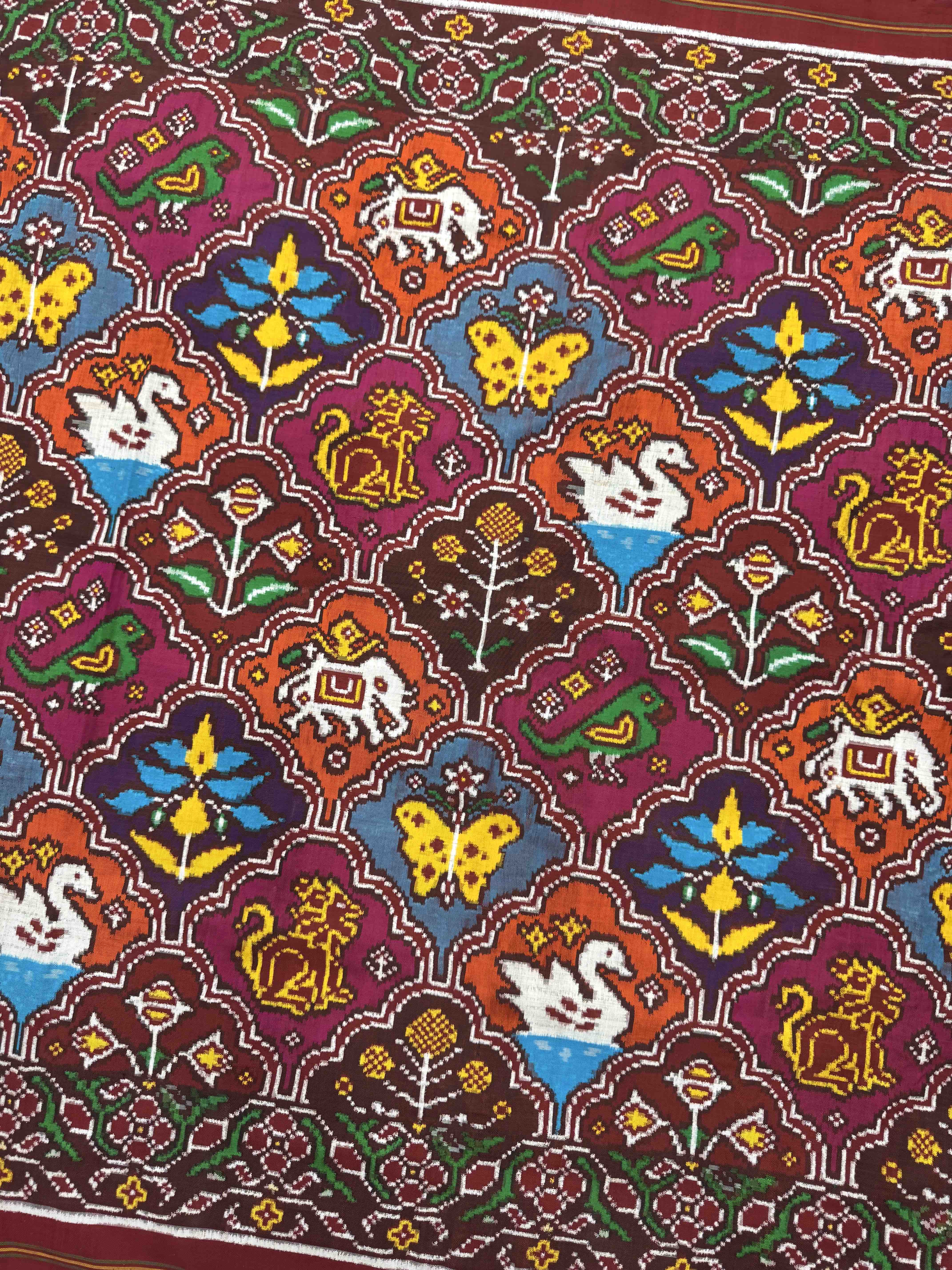 Red & Multicolor Narikunj Flower Double Ikat Patan Patola Saree