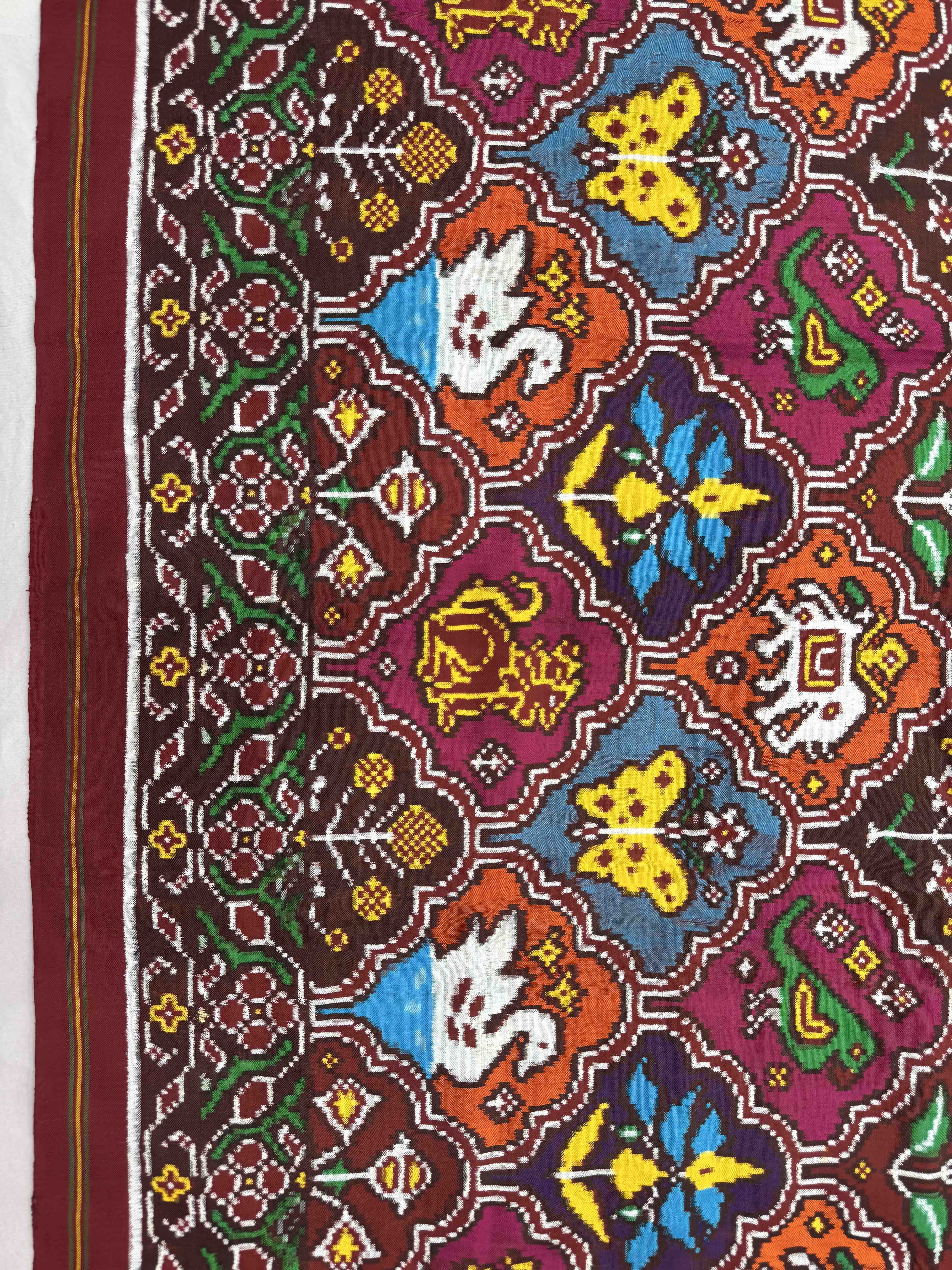 Red & Multicolor Narikunj Flower Double Ikat Patan Patola Saree