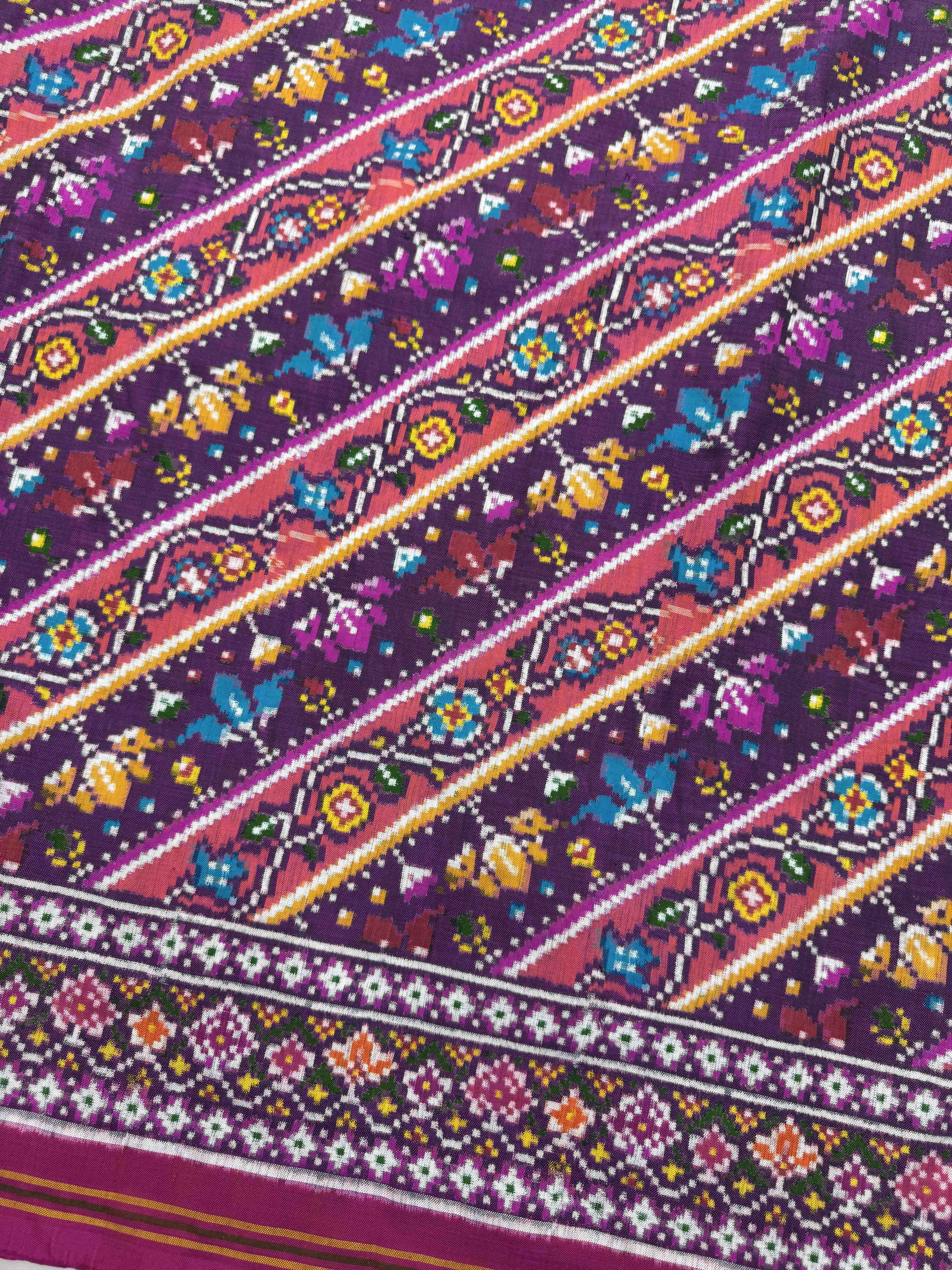 Pink & Purple Leheriya Fancy Flower Double Ikat Patan Patola Saree