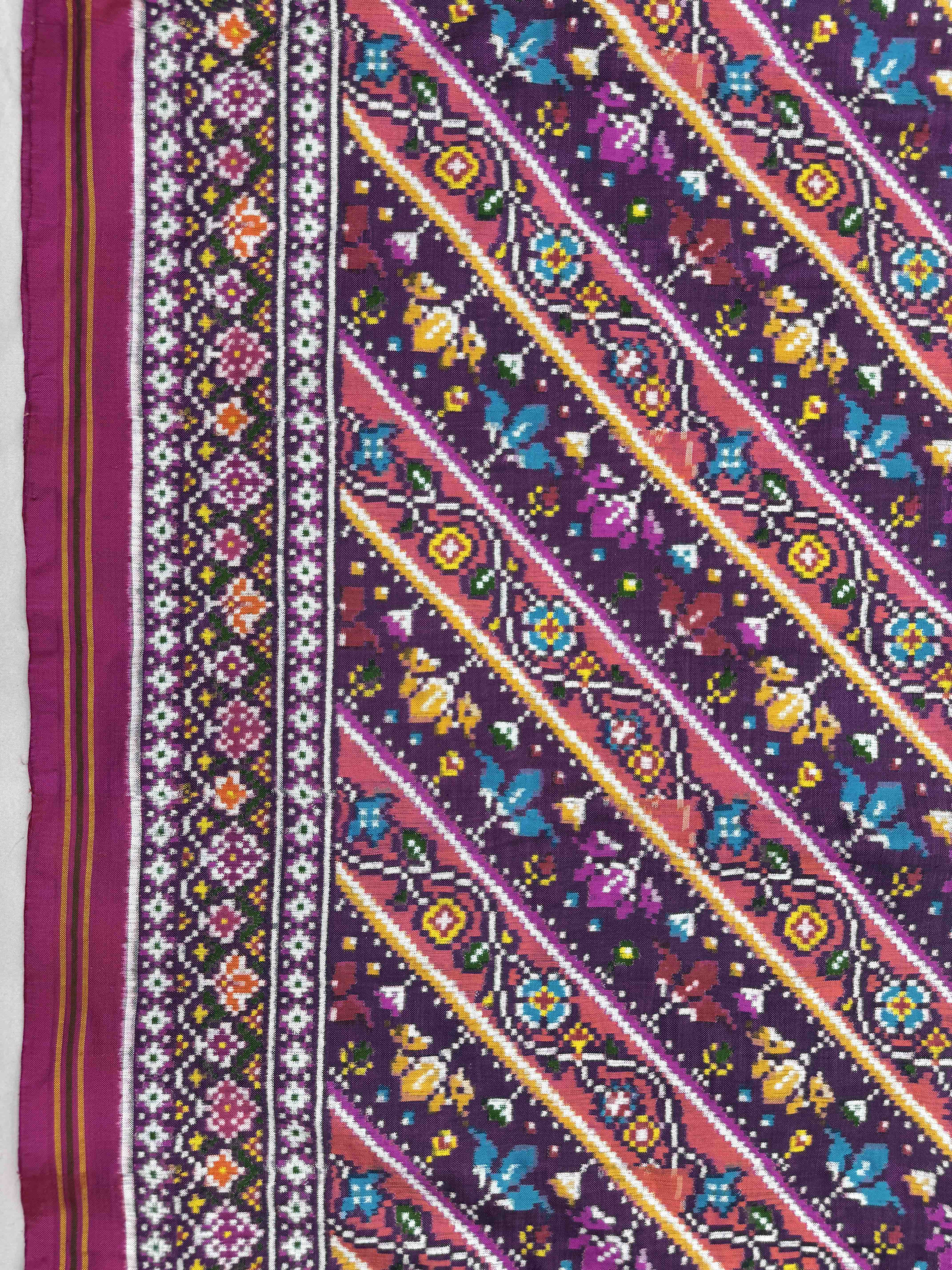Pink & Purple Leheriya Fancy Flower Double Ikat Patan Patola Saree