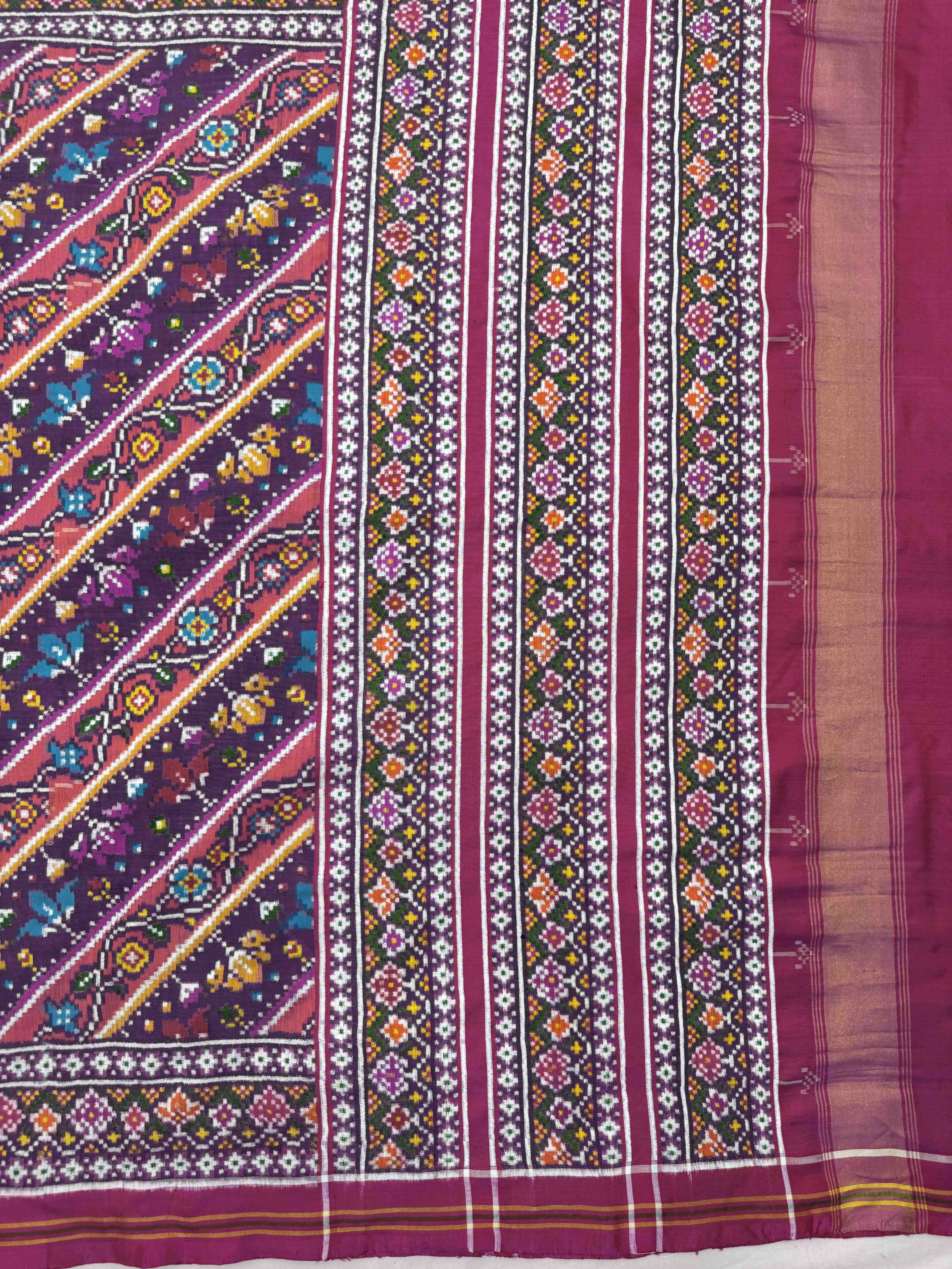Pink & Purple Leheriya Fancy Flower Double Ikat Patan Patola Saree