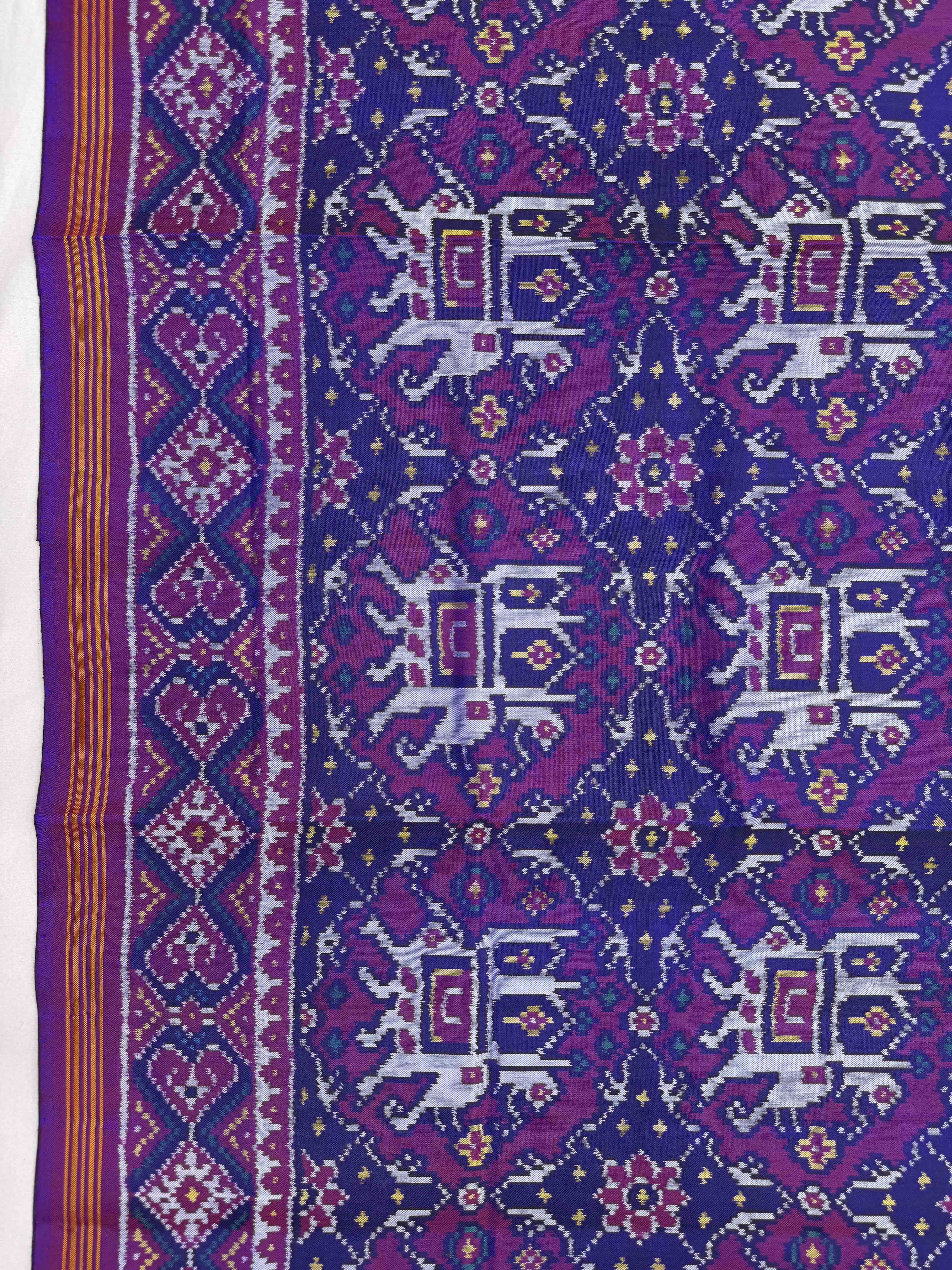 Purple & Blue Elephant Chhabdi Single Ikat Patan Patola Saree
