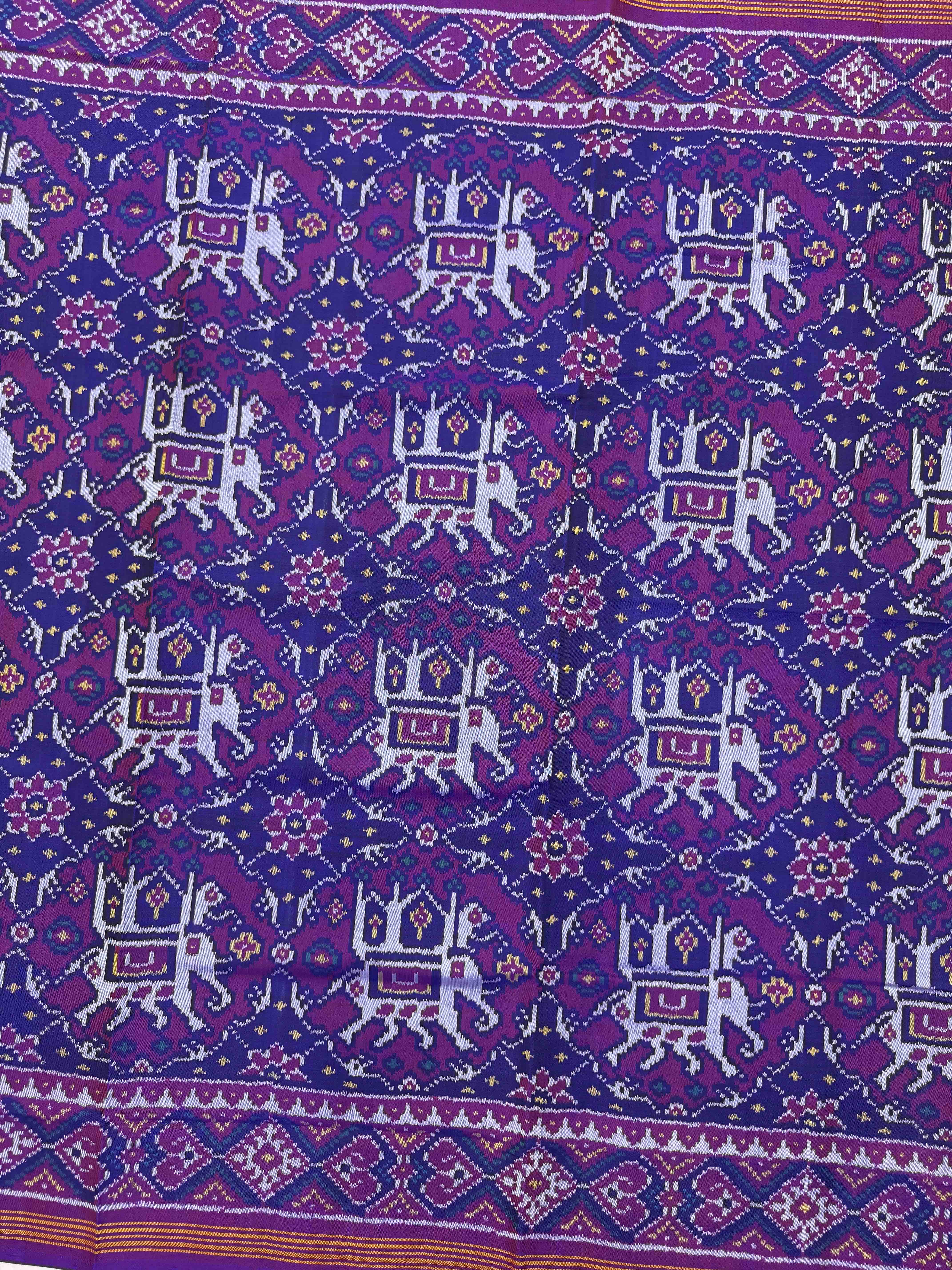 Purple & Blue Elephant Chhabdi Single Ikat Patan Patola Saree