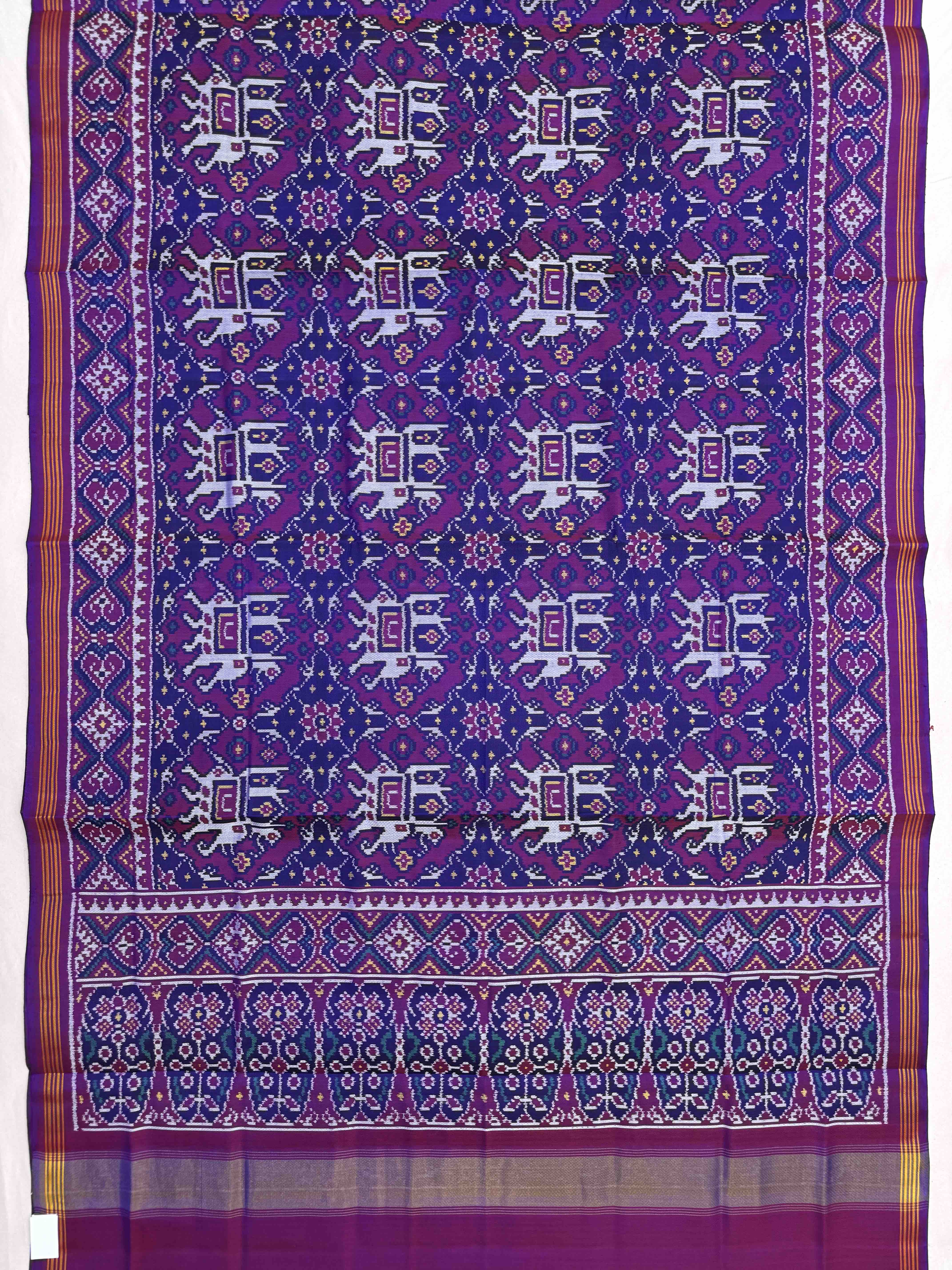 Purple & Blue Elephant Chhabdi Single Ikat Patan Patola Saree