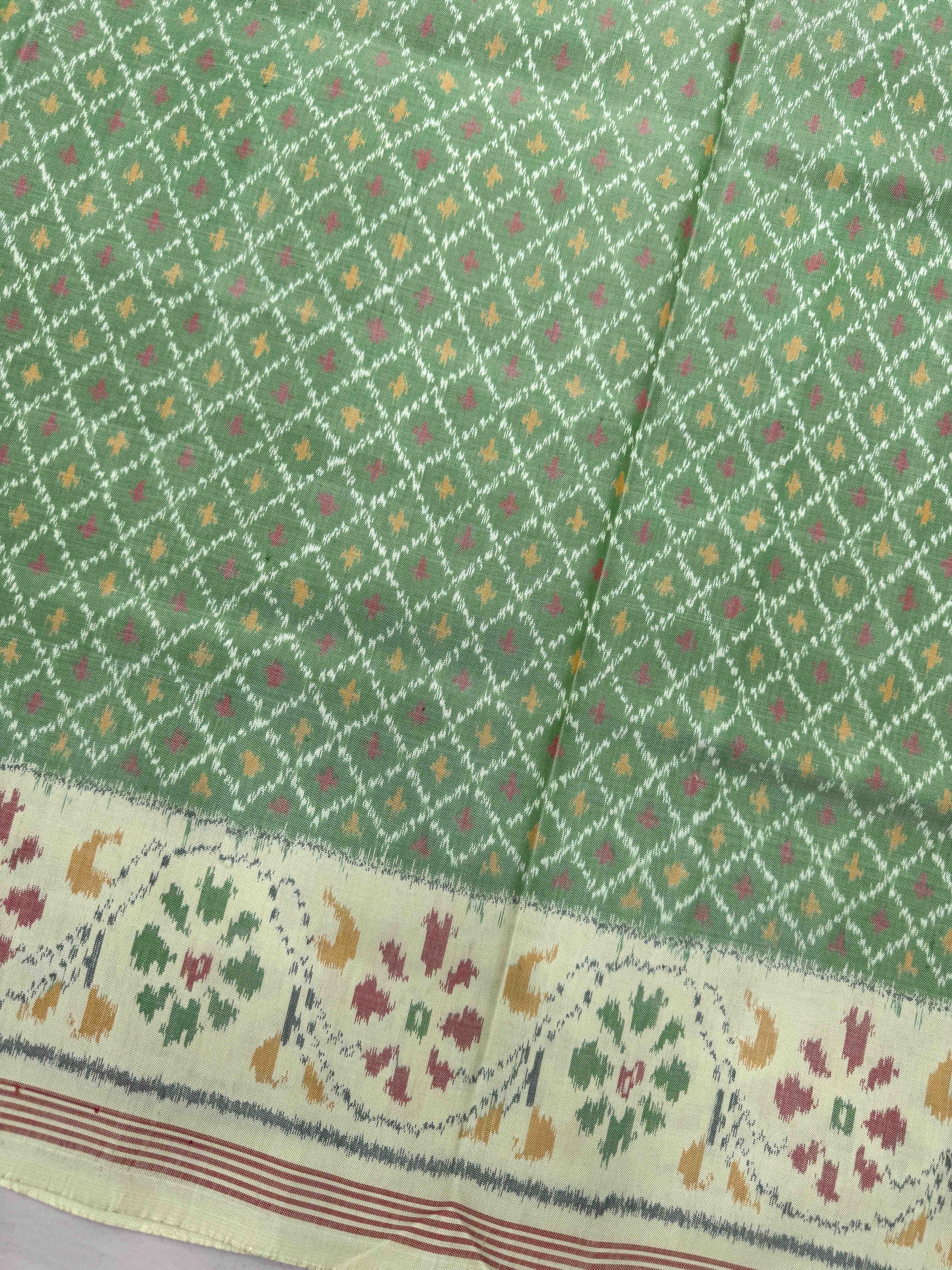 Yellowish & Light Green Booty Single Ikat Patan Patola Saree