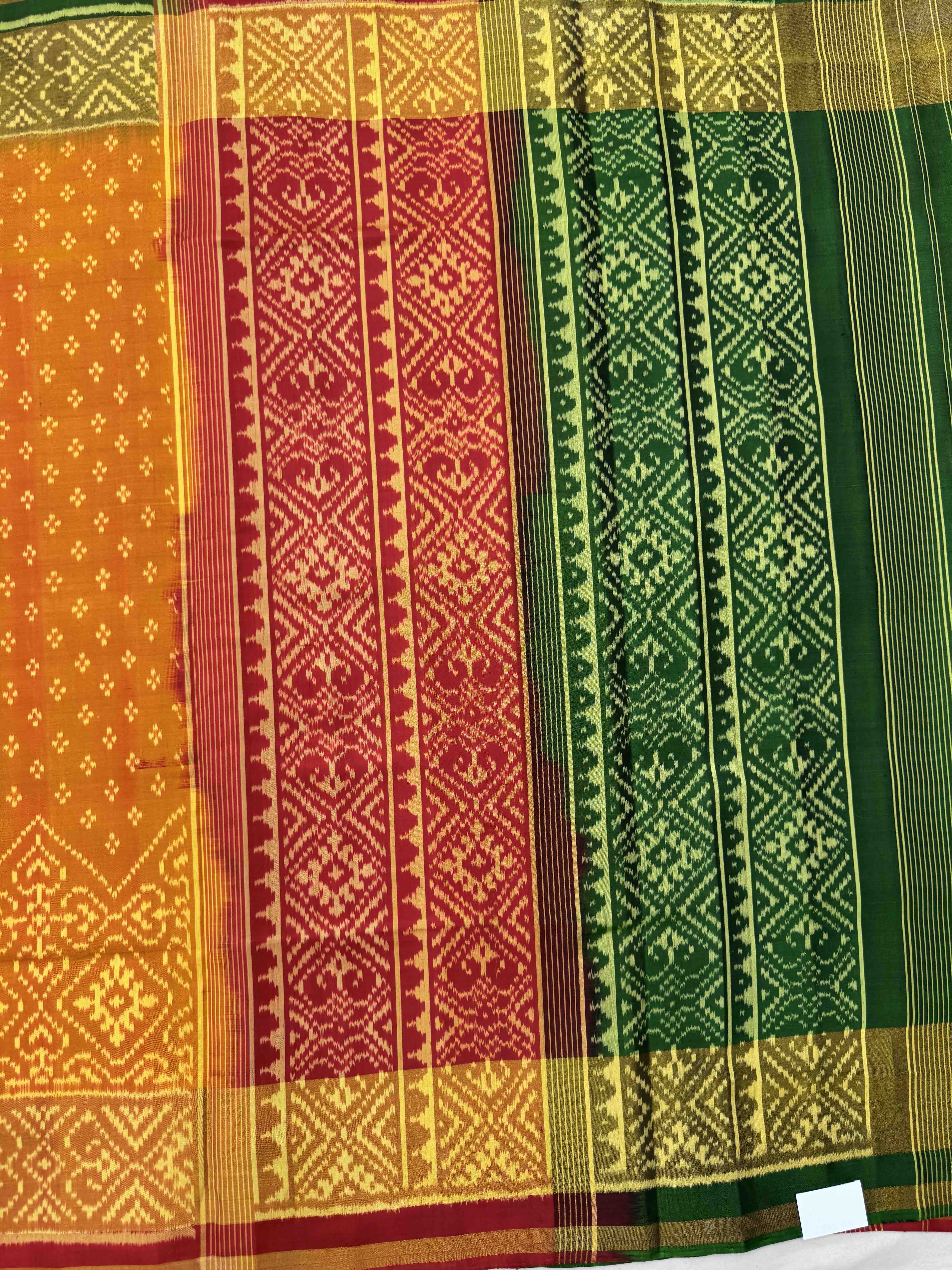 Golden Yellow Booty with Panchanda Scut Border Patola Saree