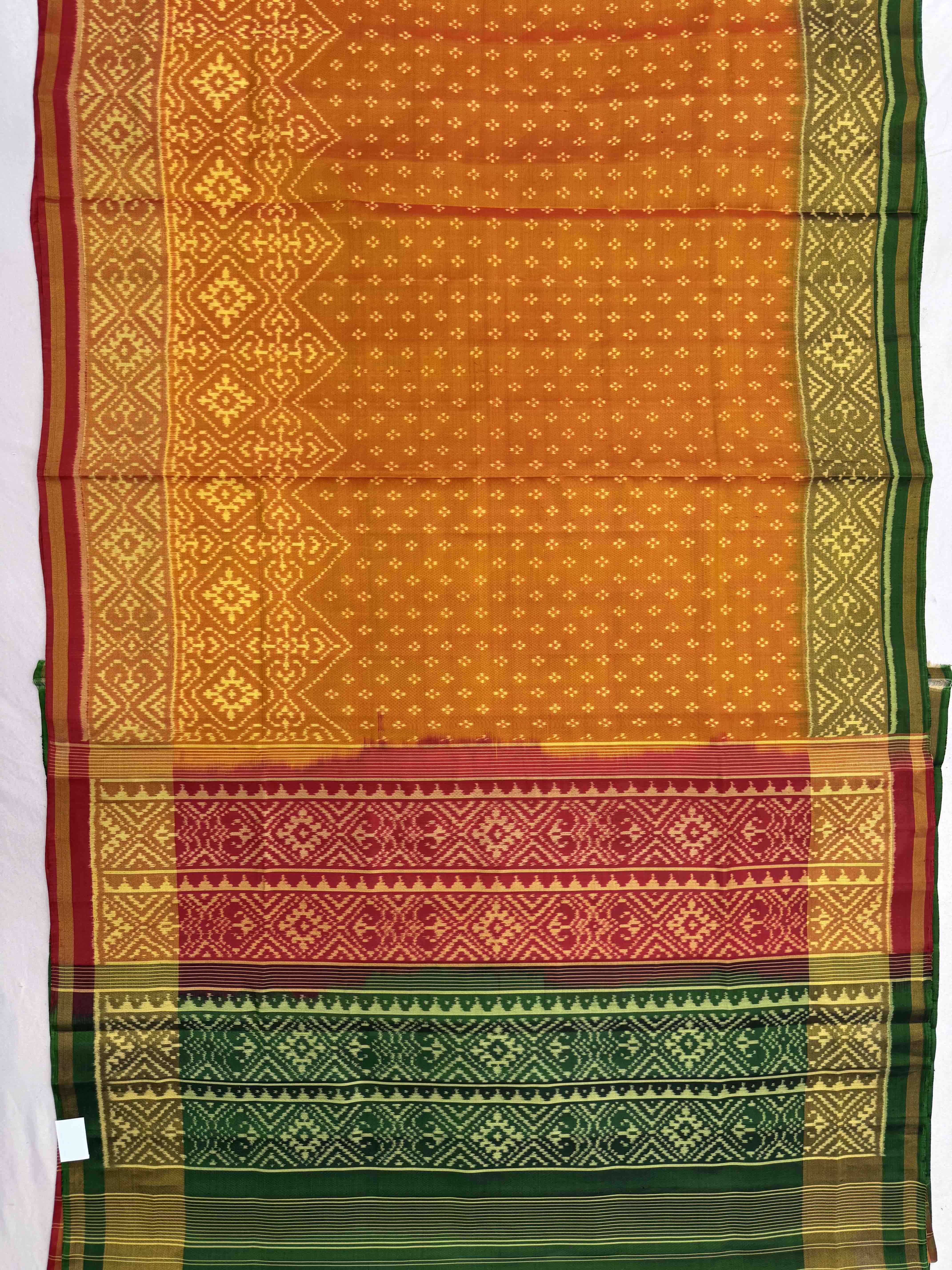 Golden Yellow Booty with Panchanda Scut Border Patola Saree