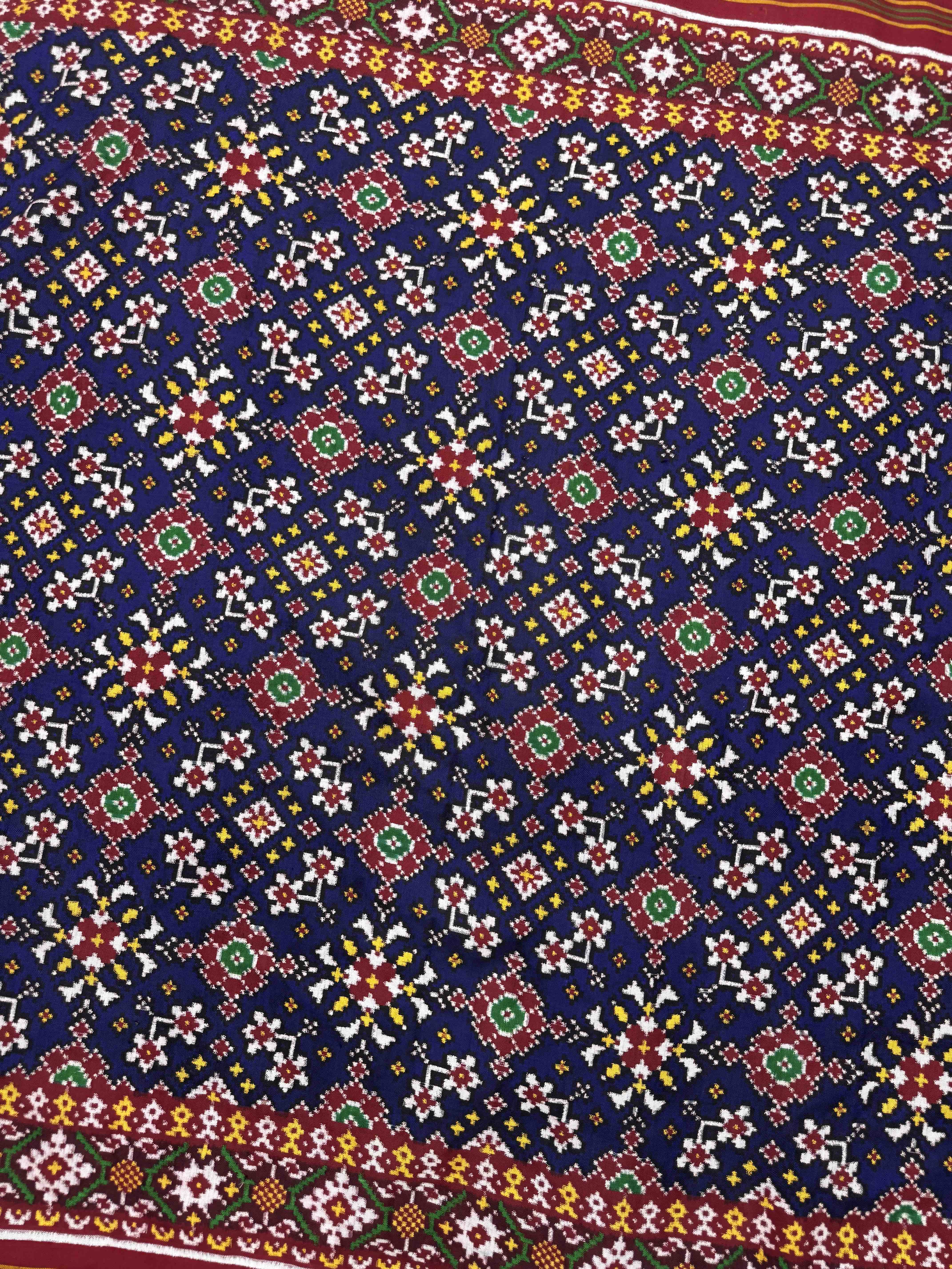 Red & Blue Navratan Double Ikat Patan Patola Saree