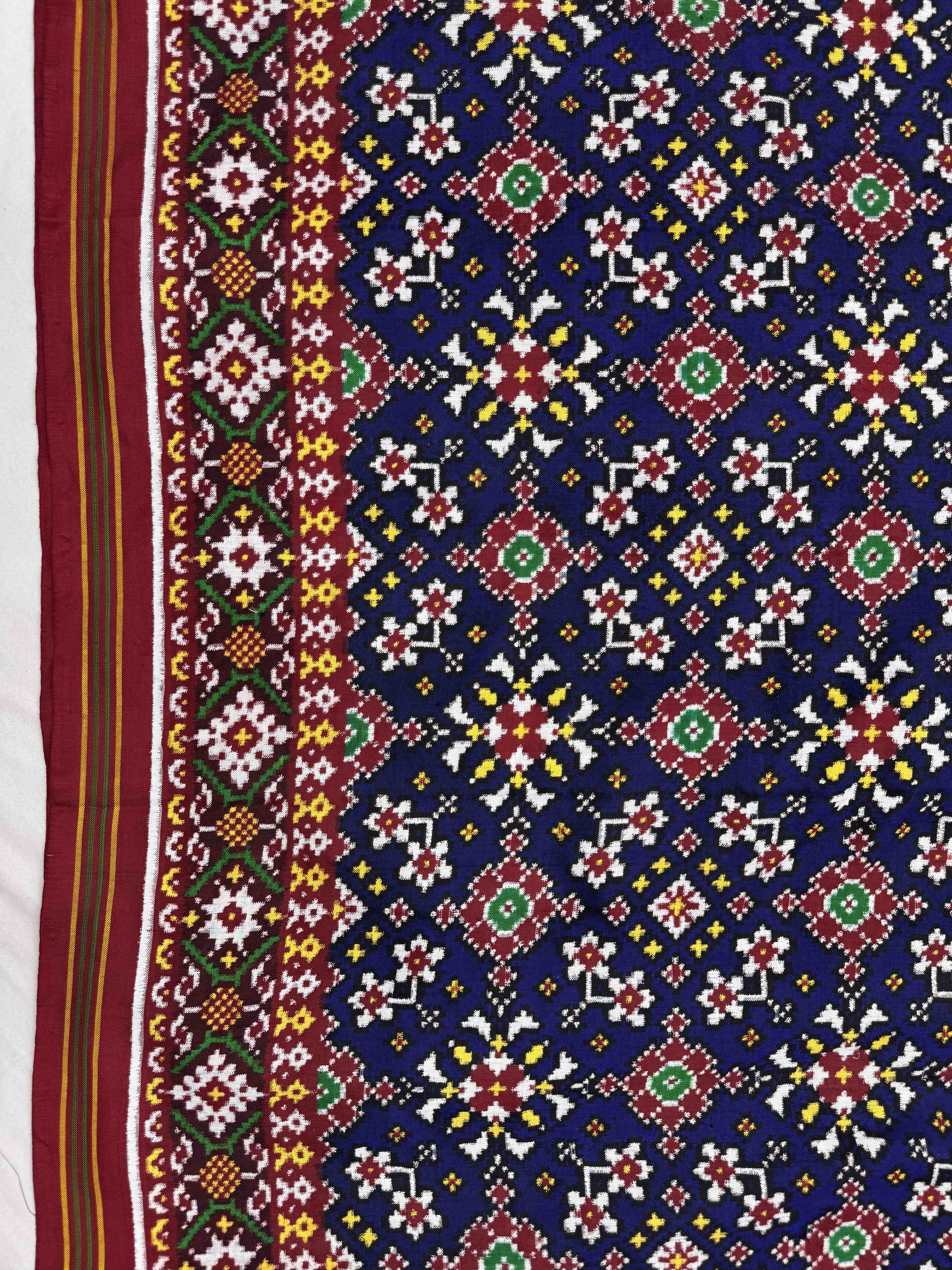 Red & Blue Navratan Double Ikat Patan Patola Saree