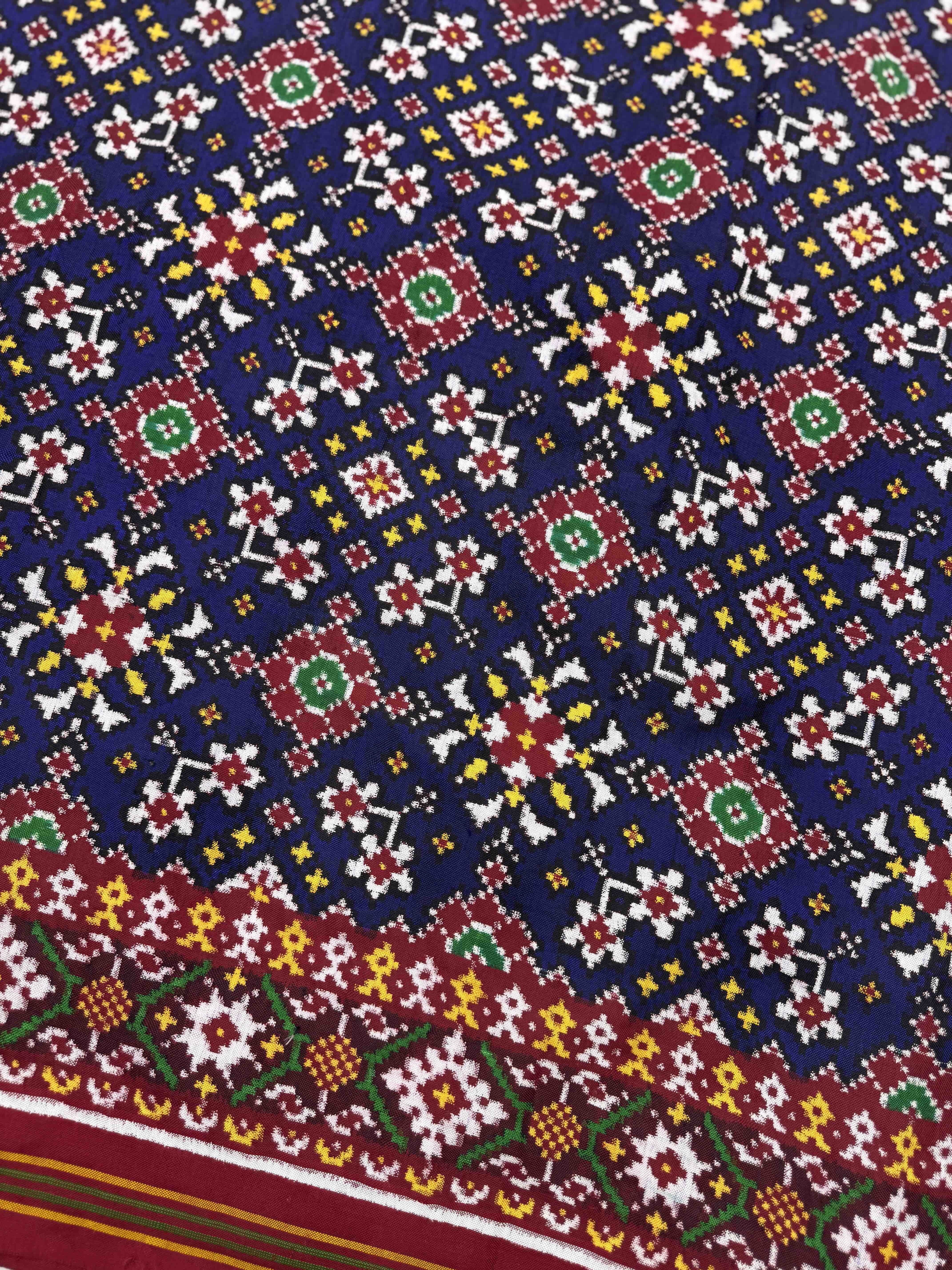 Red & Blue Navratan Double Ikat Patan Patola Saree