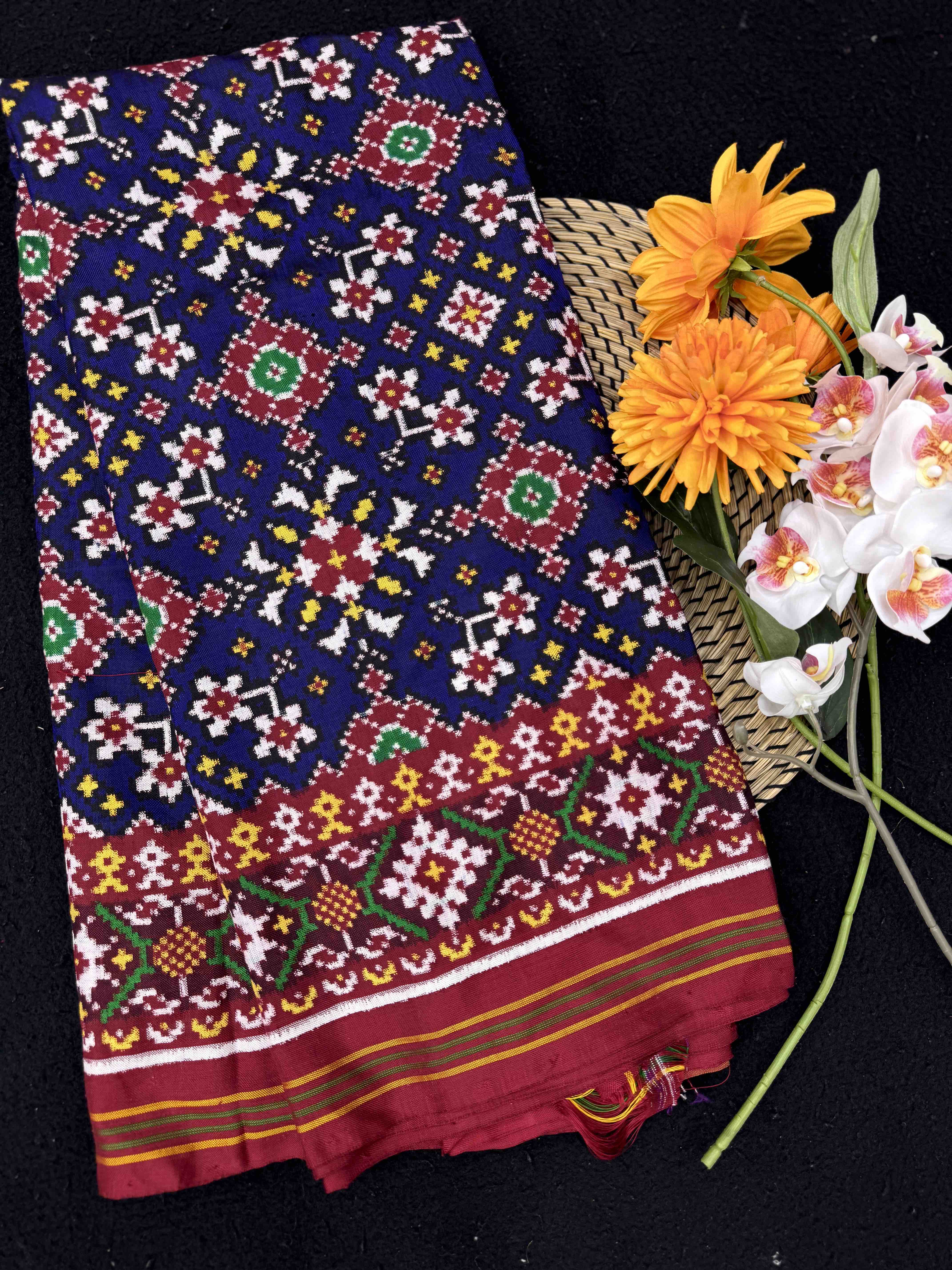 Red & Blue Navratan Double Ikat Patan Patola Saree